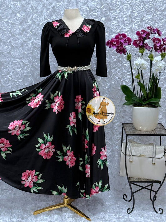 Francesca Black Satin Dress