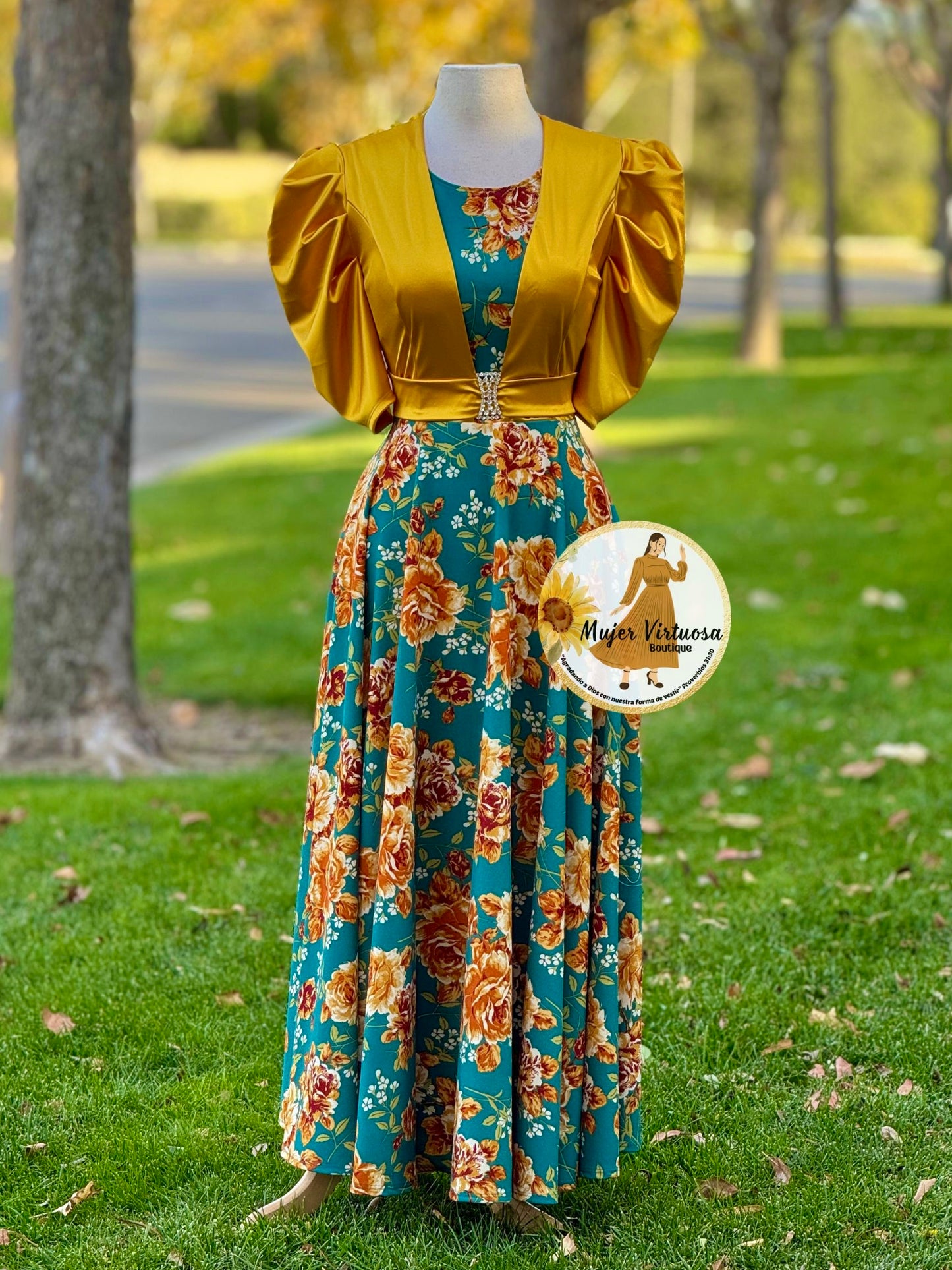 Saori Mustard/Aqua Blazer Dress