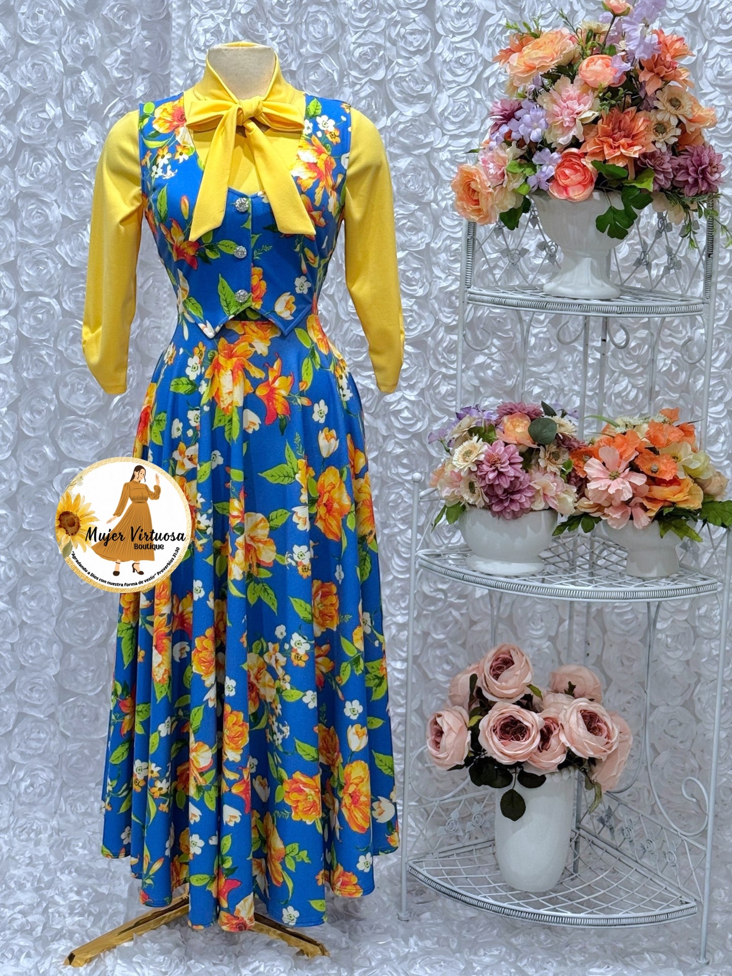 Sara Blue Floral Vest Overal