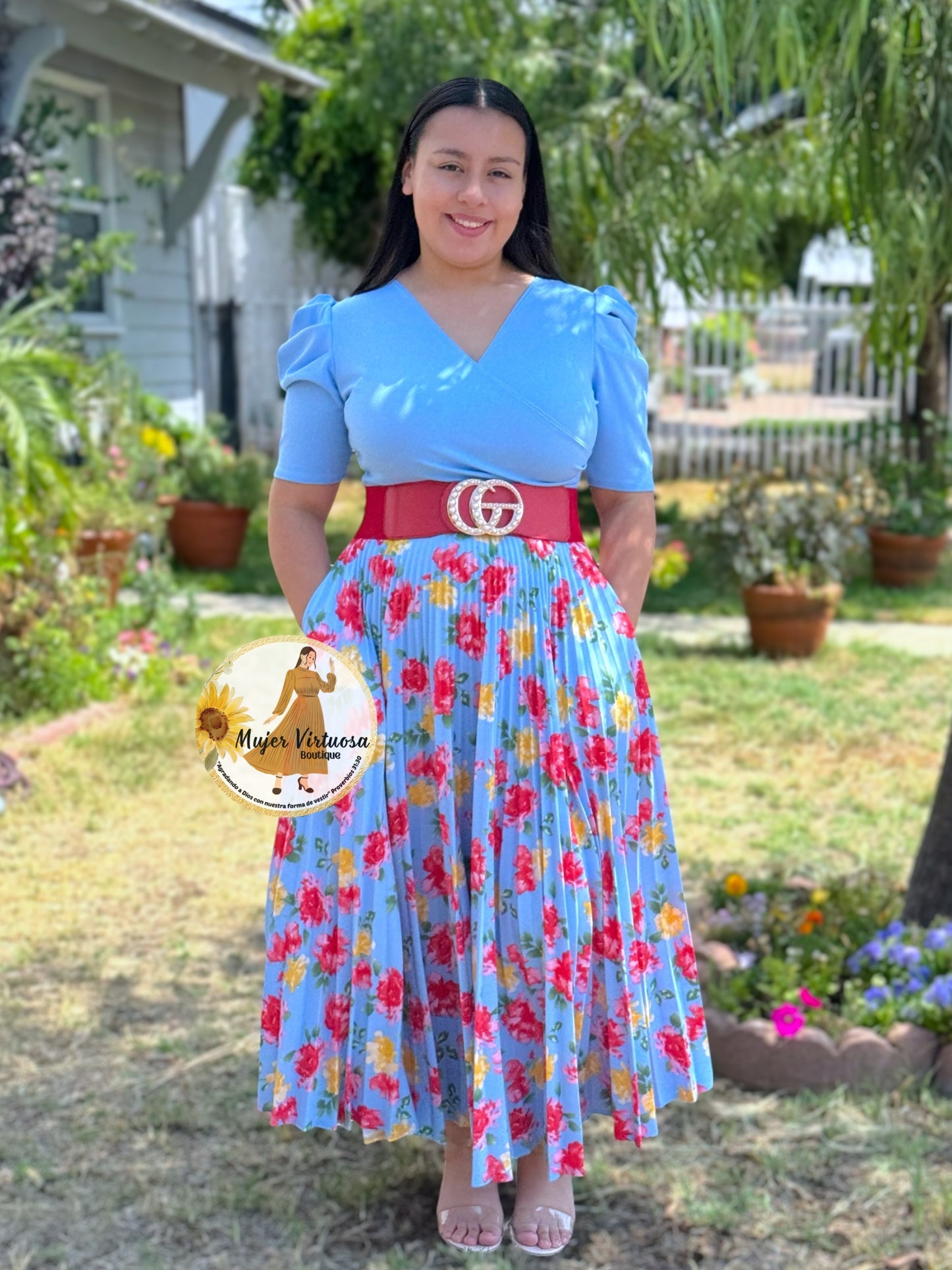 Jessica Sky Blue Floral Dress