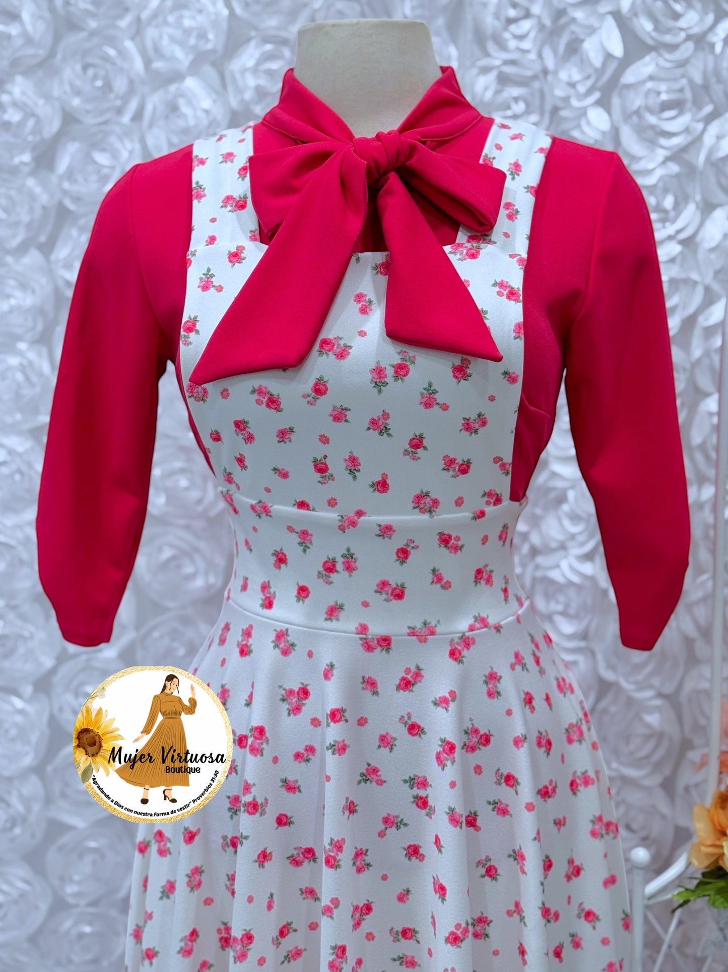 Angie Fucsia & White Ditsy Floral Overall