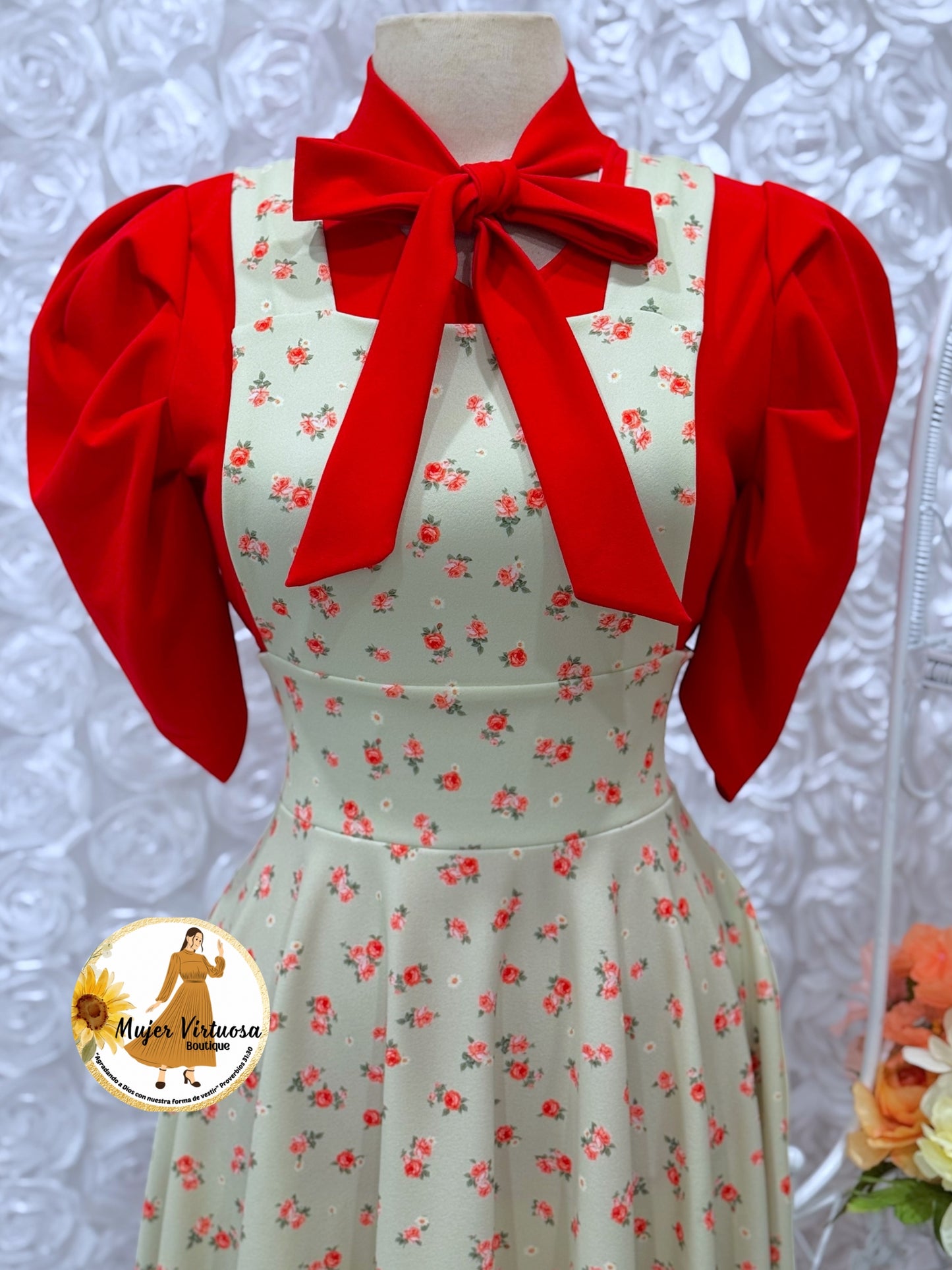 Angie Pistacho & Red Ditsy Floral Overall