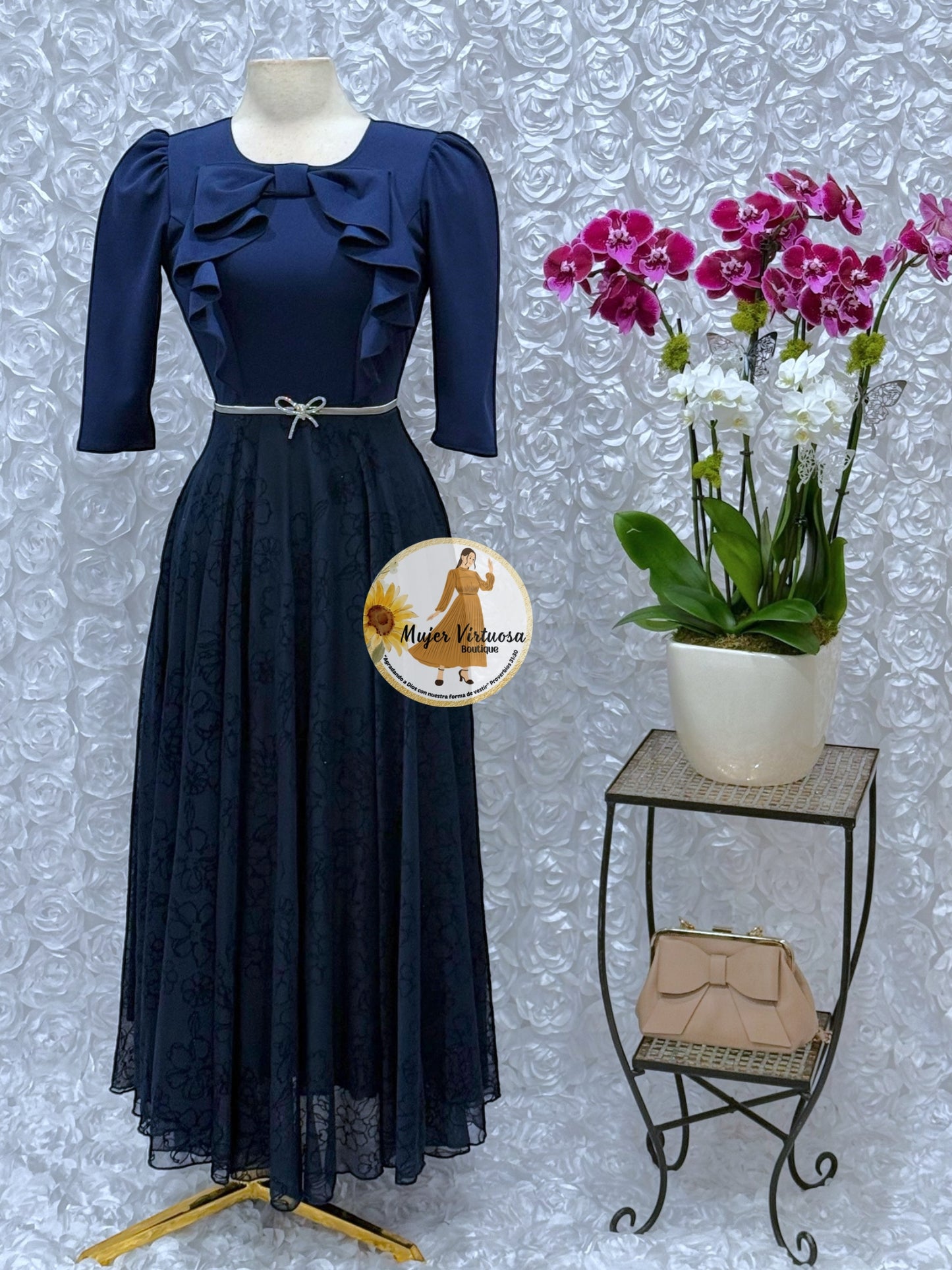 Alexa All Navy Mesh Dress
