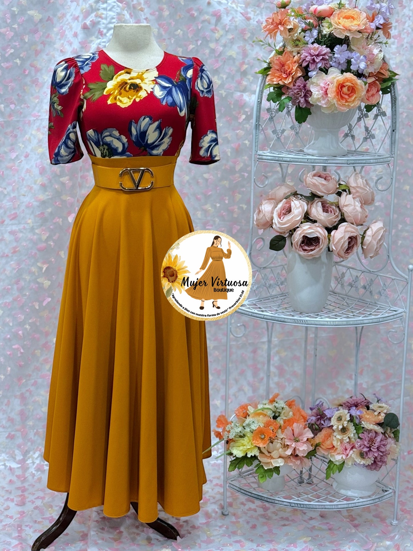 Eliana Wine/Mustard Floral Dress