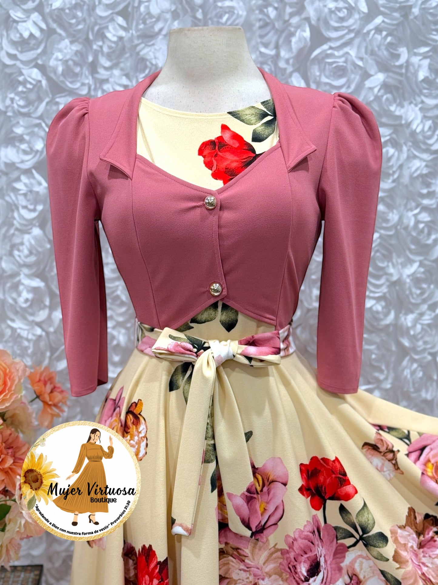 Mauve/Ivory Floral Vest Dress