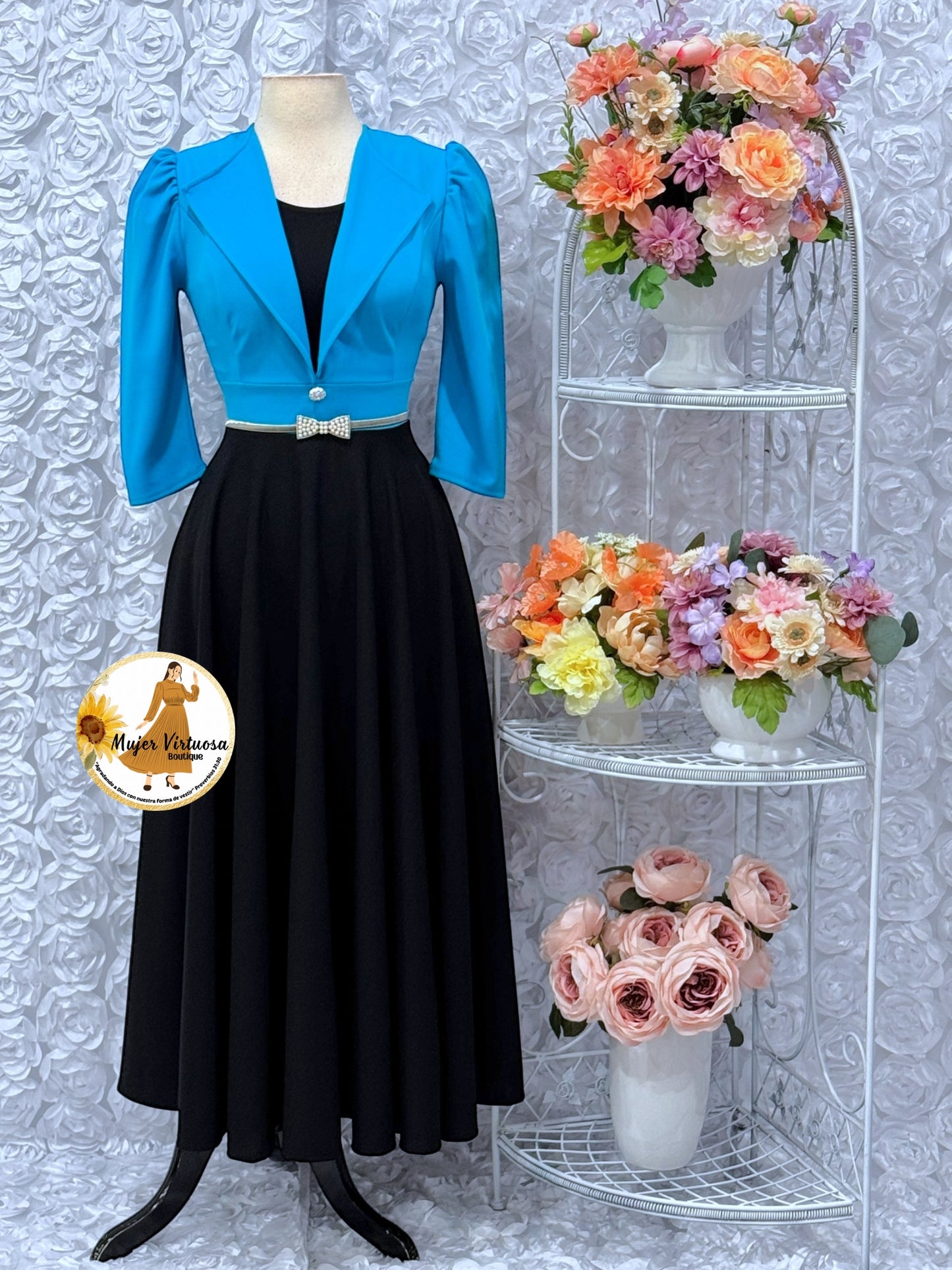 Astrid Aqua & Black Blazer Dress