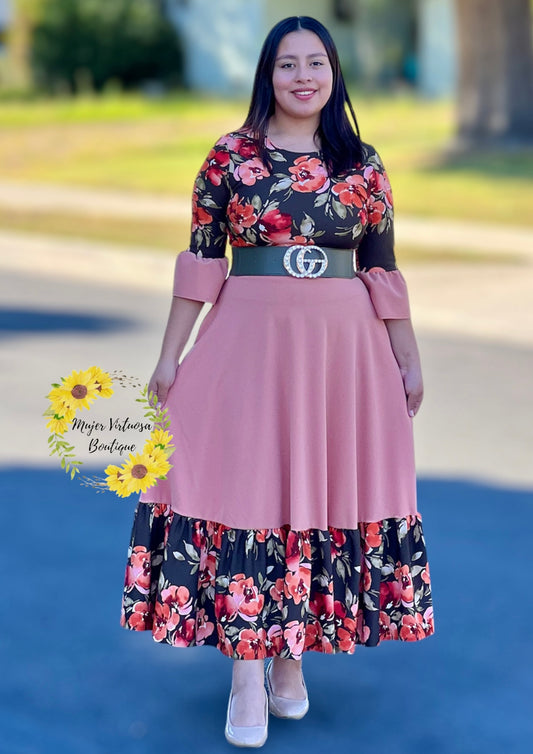Hannah Melon Floral Dress