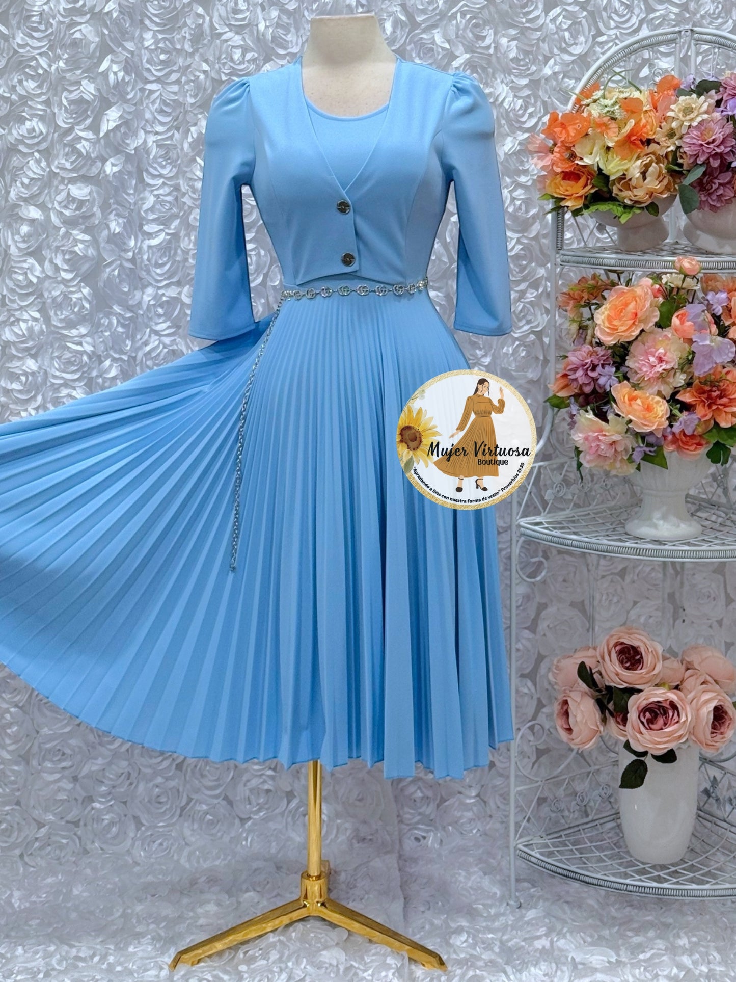 Milena Sky Blue Blazer Midi Dress