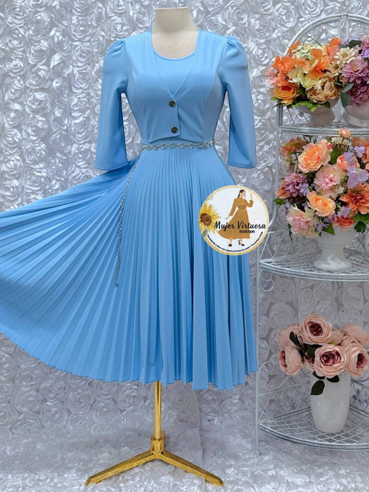 Milena Sky Blue Blazer Midi Dress