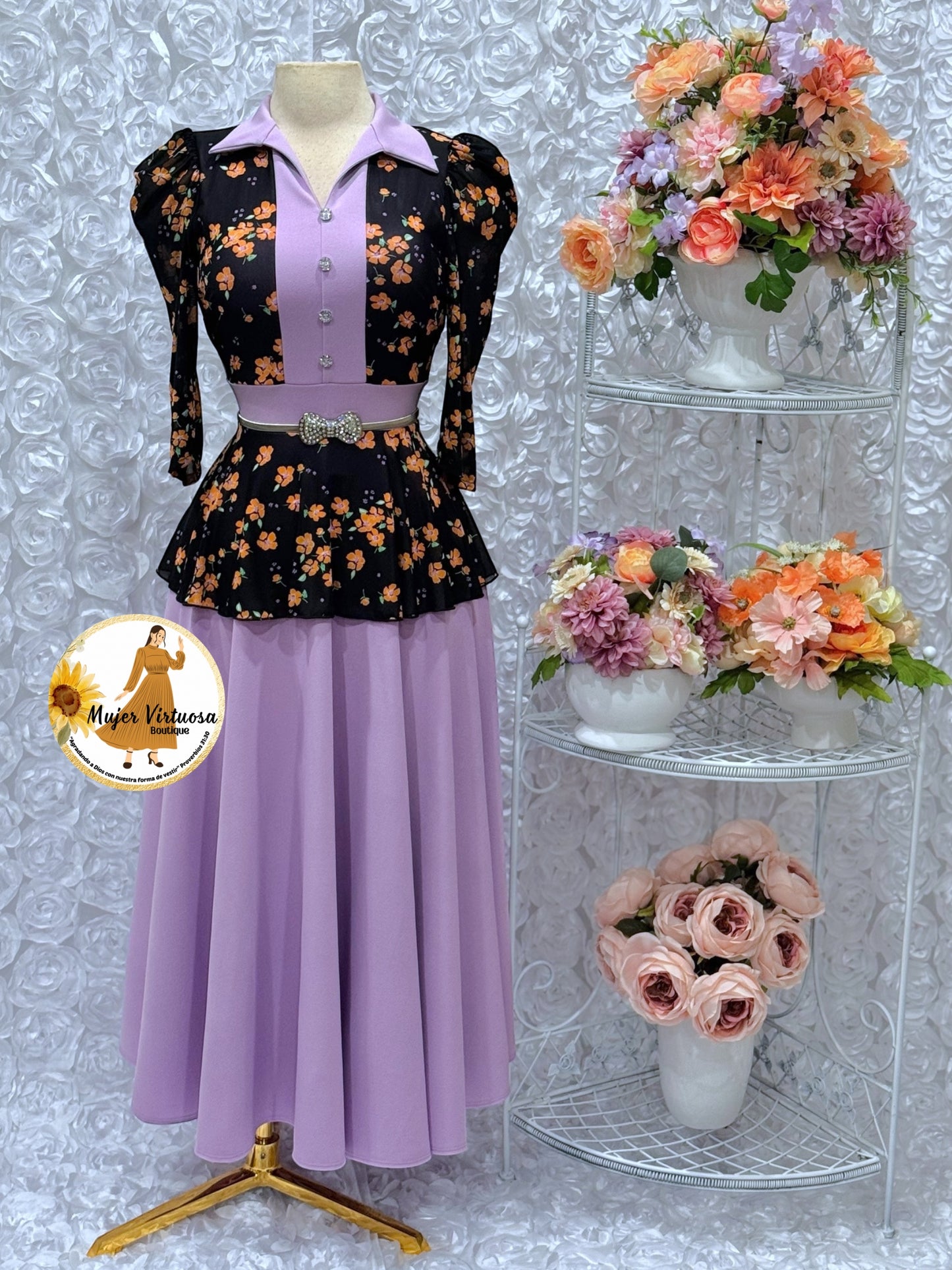 Analy Lilac & Black Floral Dress