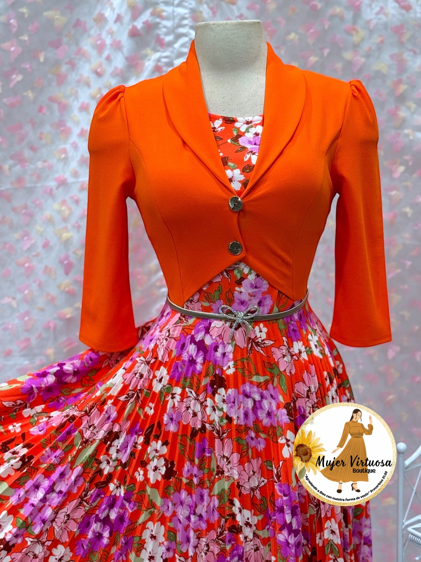 Milena All Orange Pleated Dress