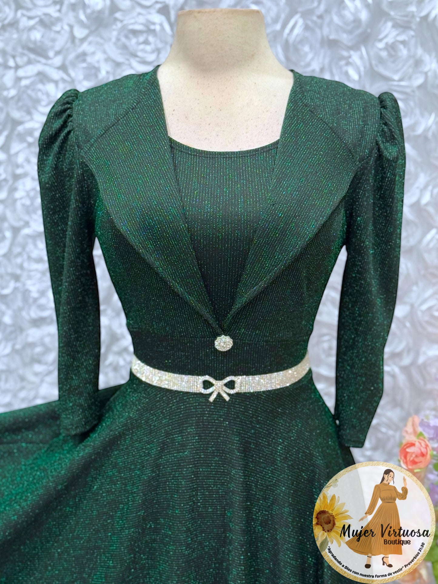 Astrid Black/Emerald Green Shiny Dress