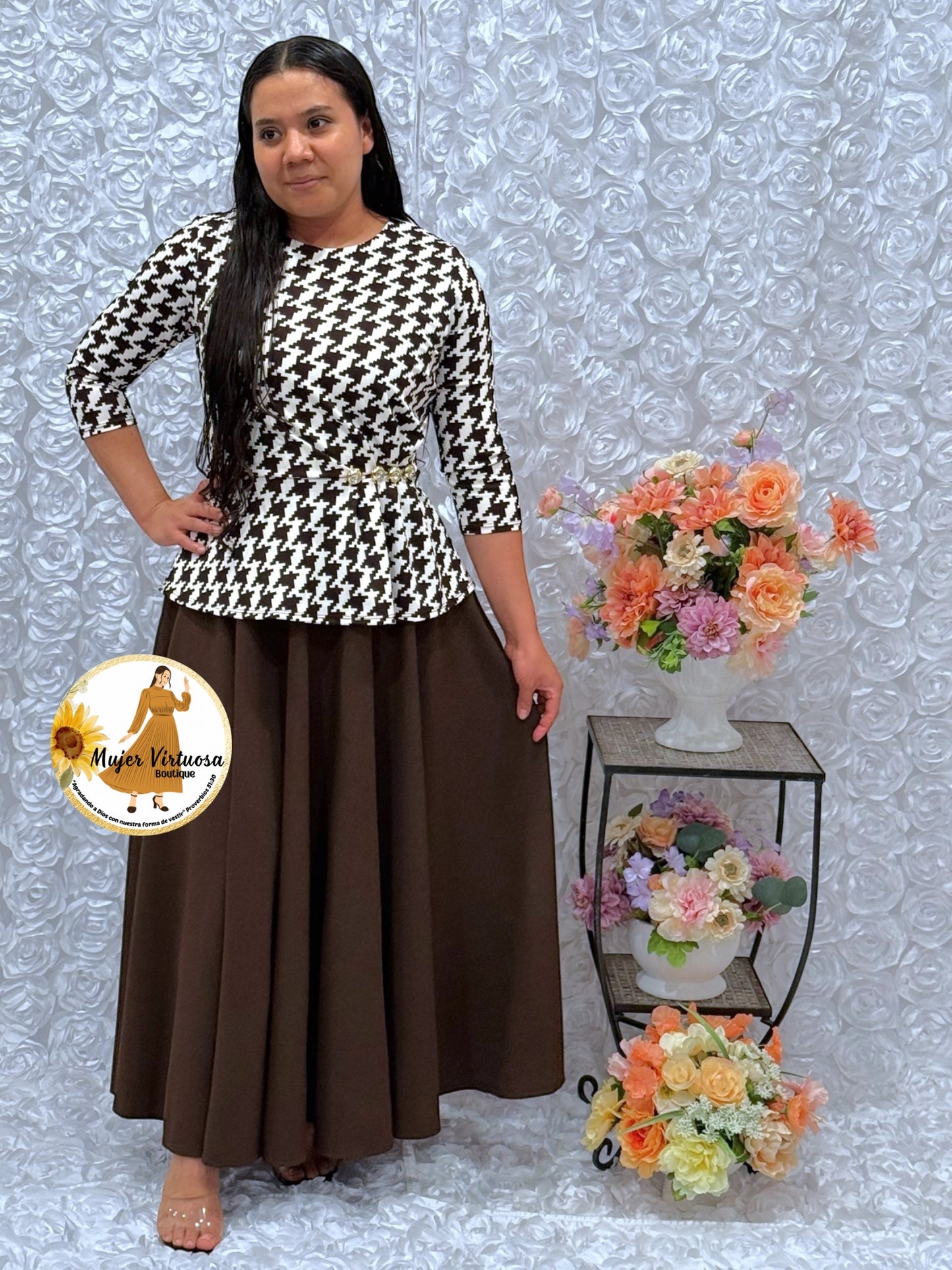 Betty Houndstooth Print/Brown Dress