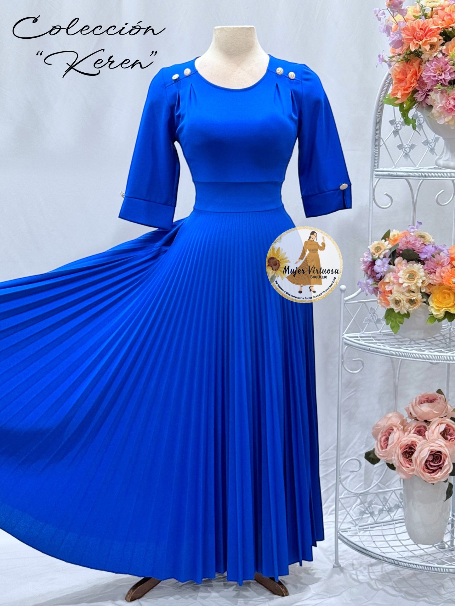 Keren Royal Blue Pleated Dress