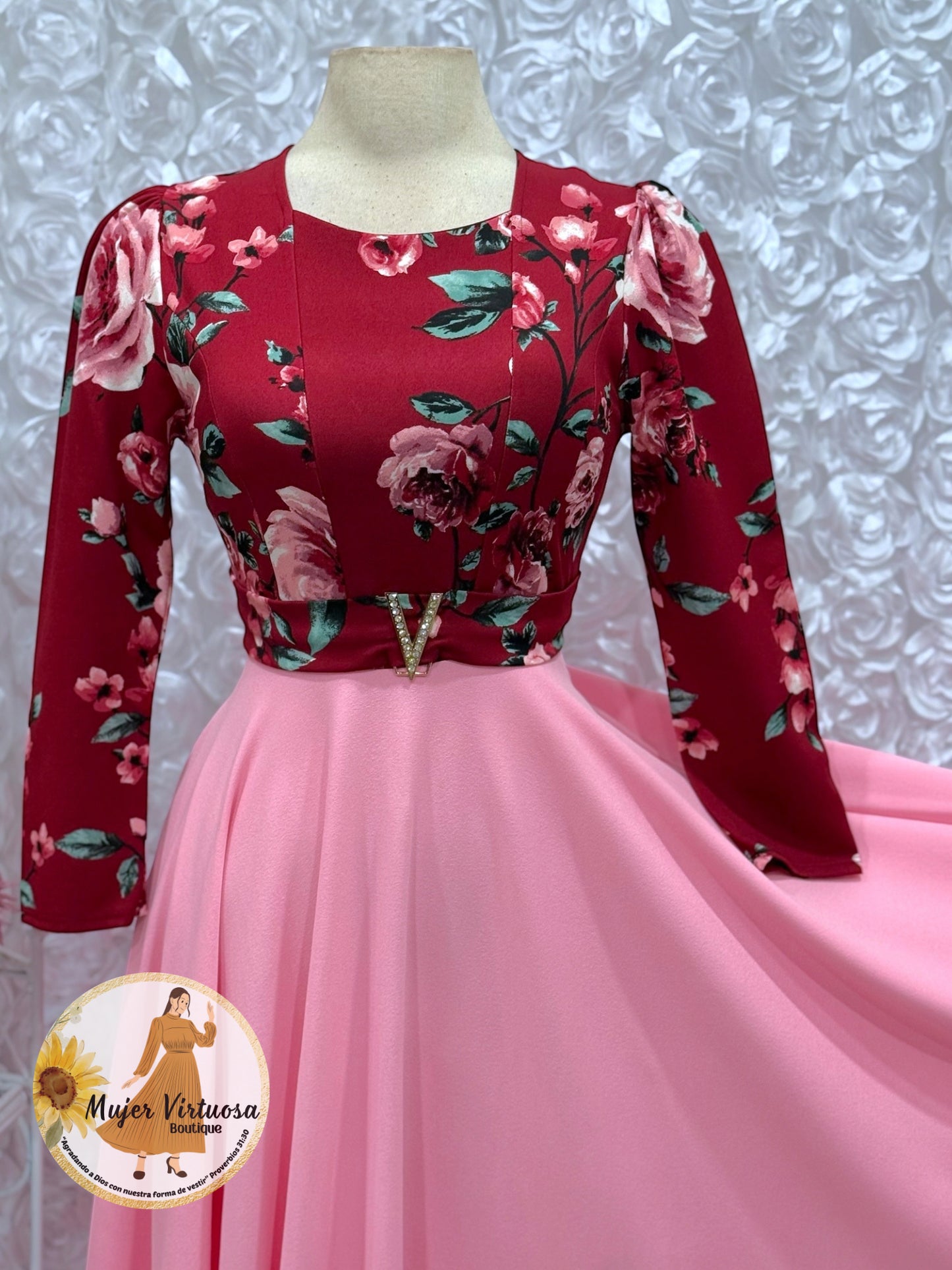 Nadia Burgundy/Pink Floral Dress