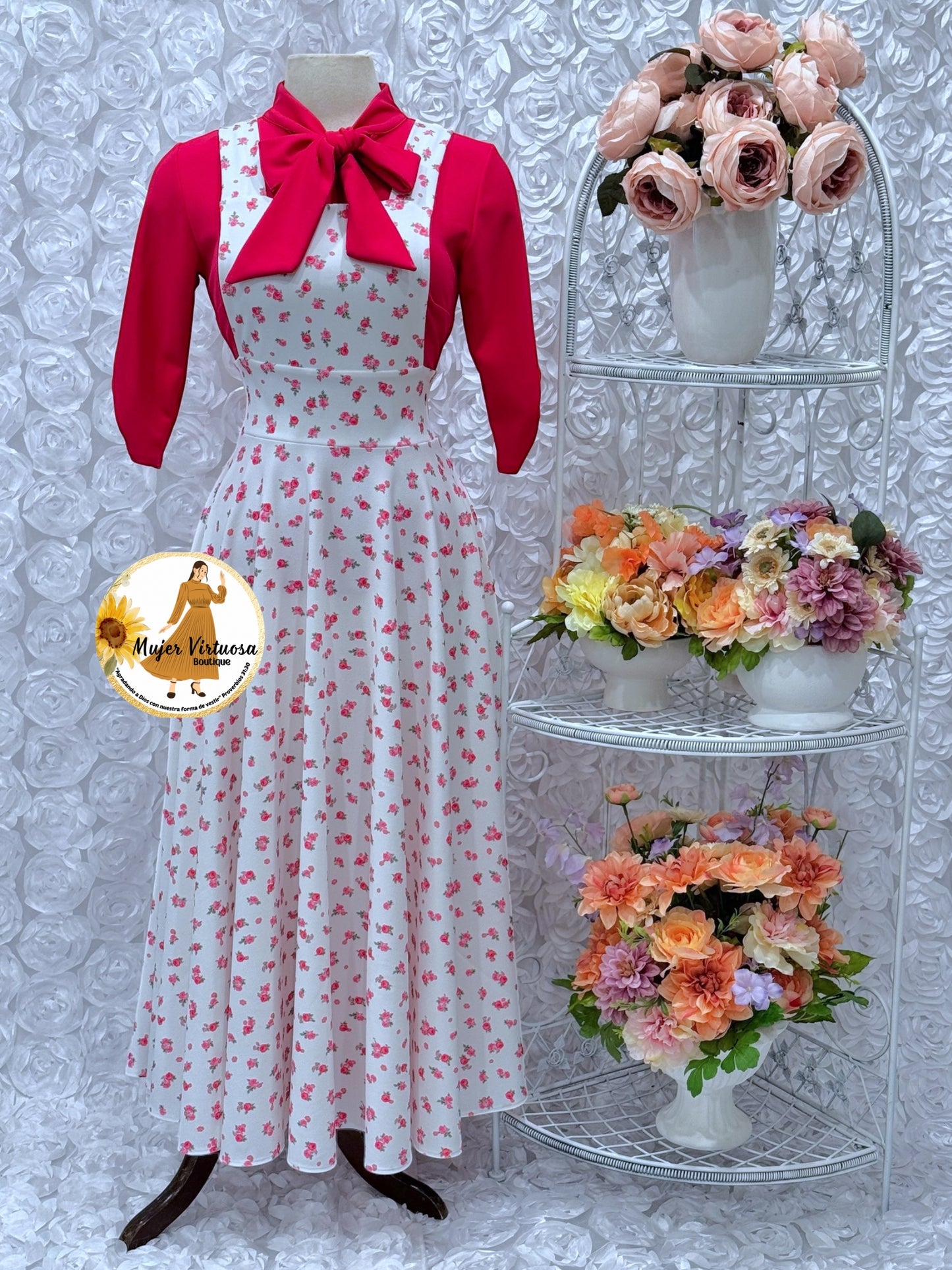 Angie Fucsia & White Ditsy Floral Overall