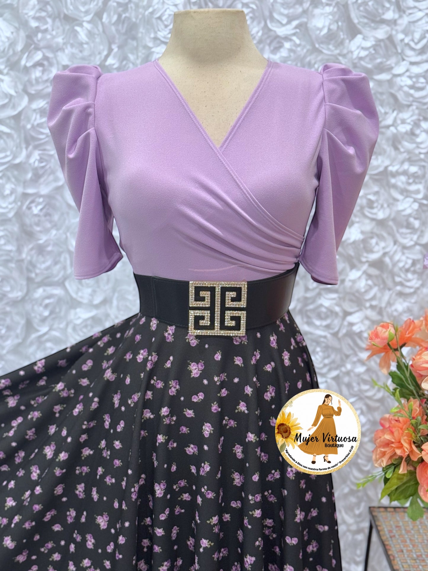 Susan Lilac & Black Ditsy Dress