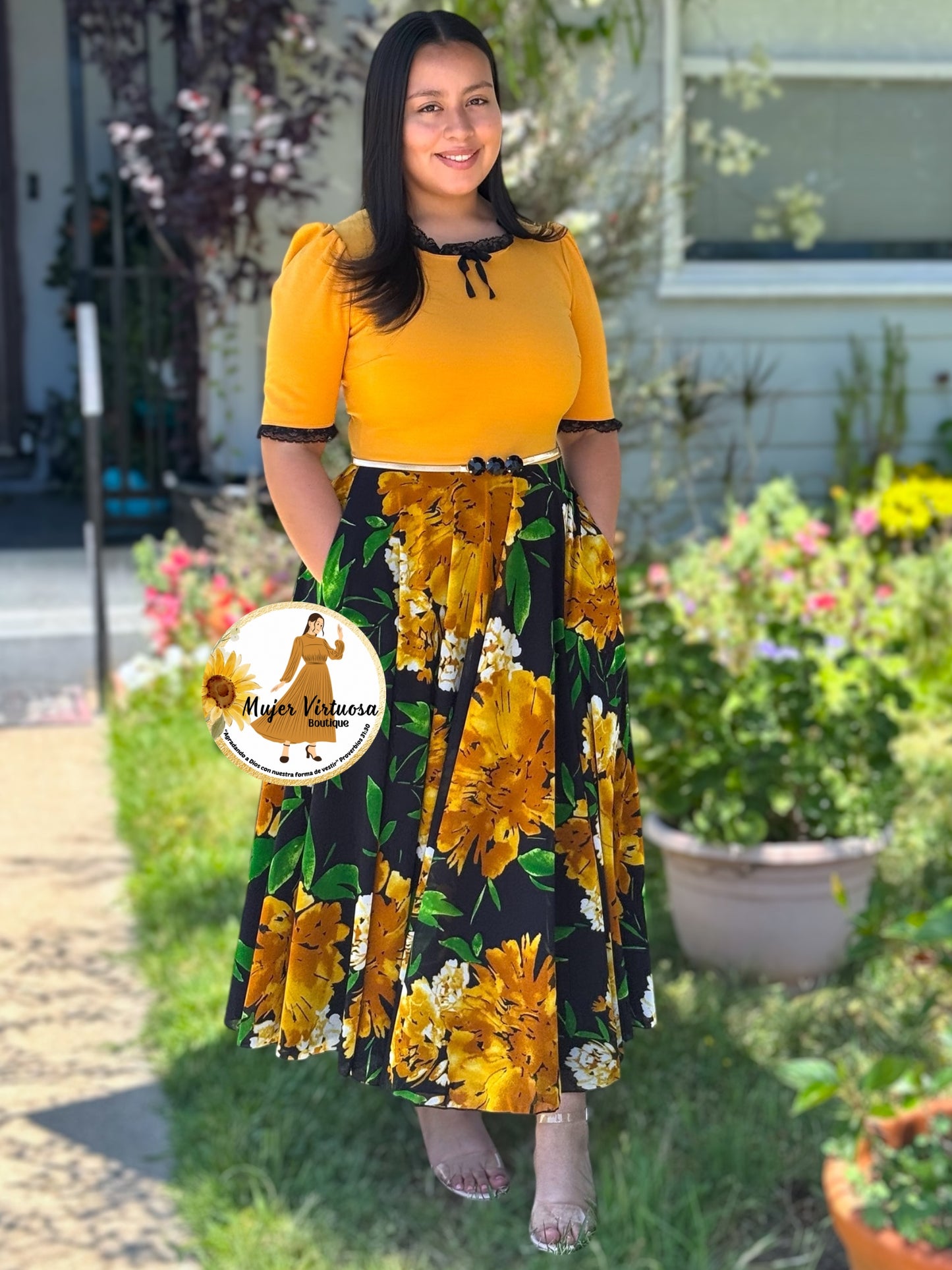 Noelia Mustard & Black Dress