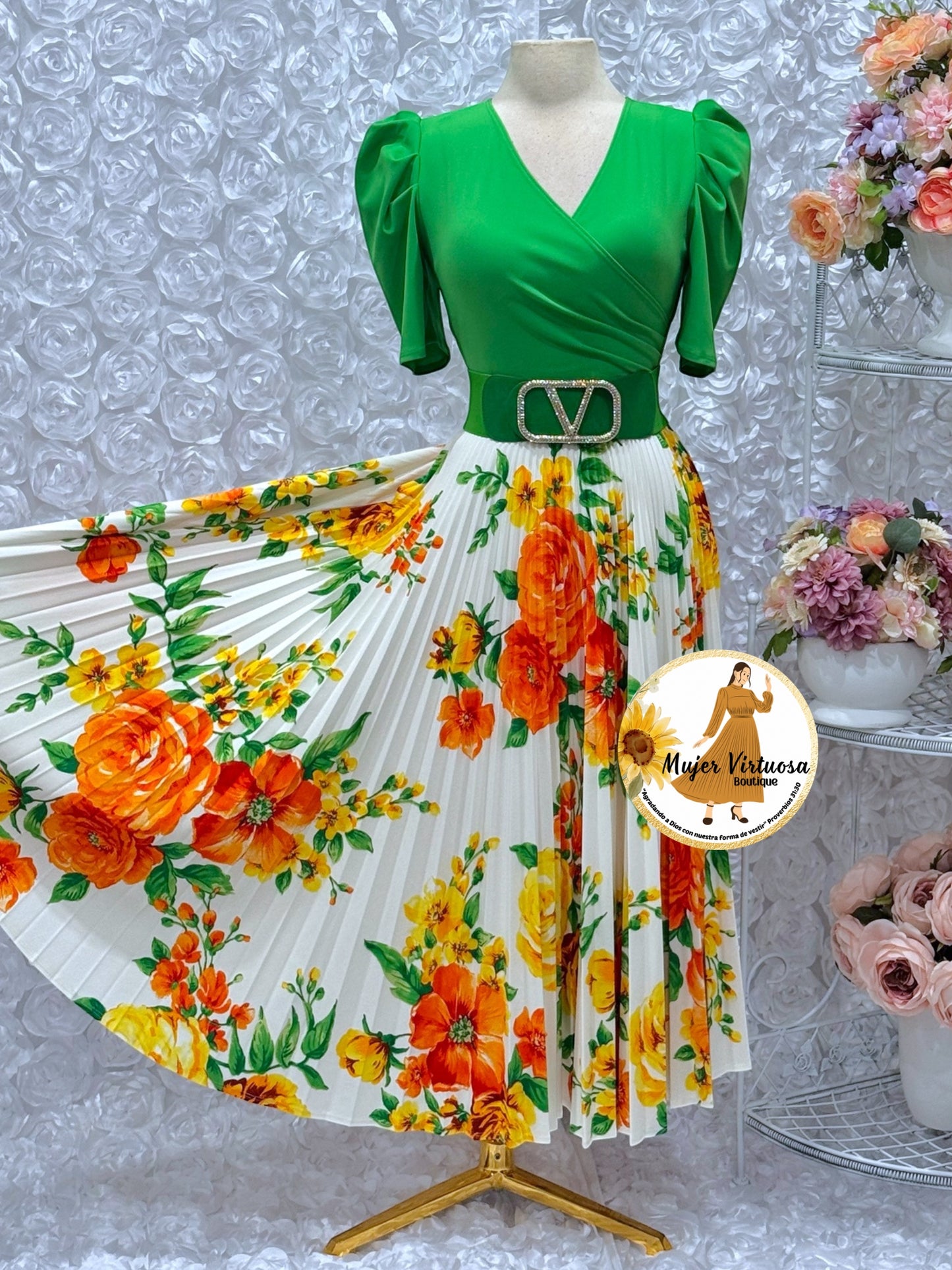 Jessica Green/White Floral Dress