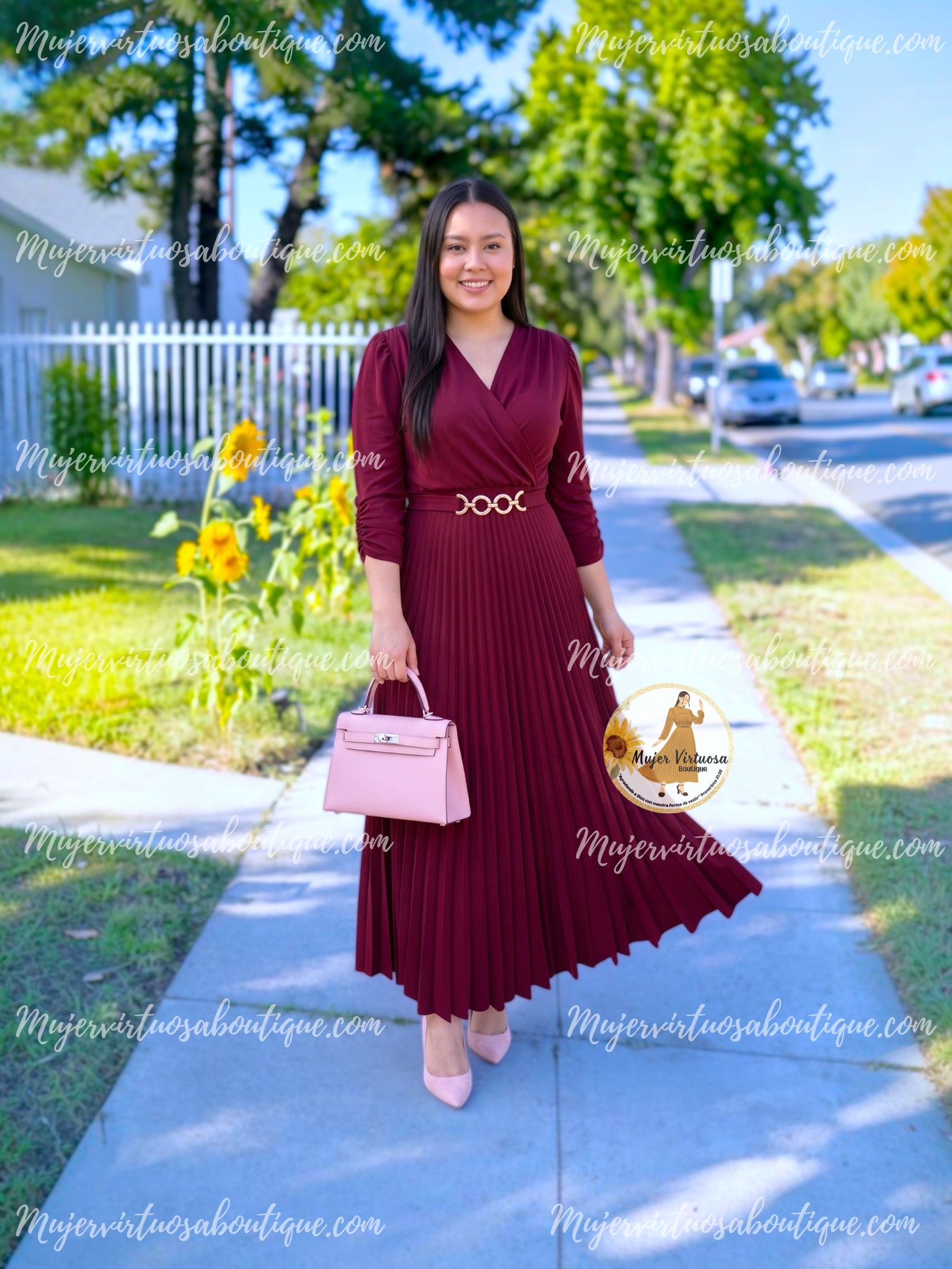 Belen Burgundy Belted Dress Large