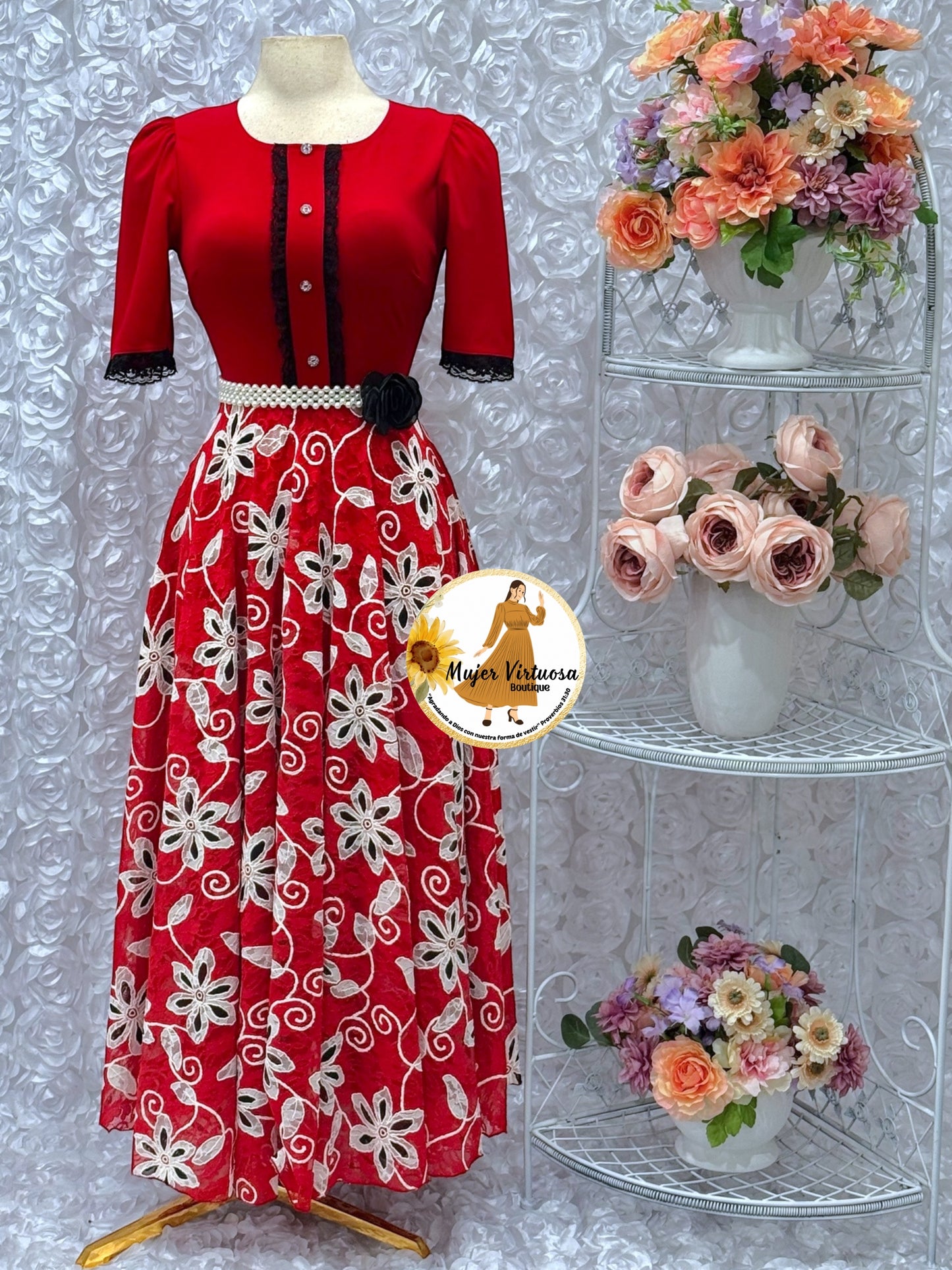 Eleanore Red Floral Lace Dress
