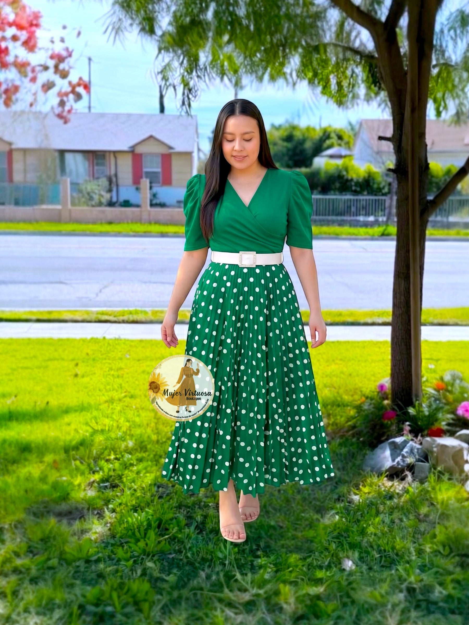 Jessica Green Polka Dot Dress – Mujer Virtuosa Boutique