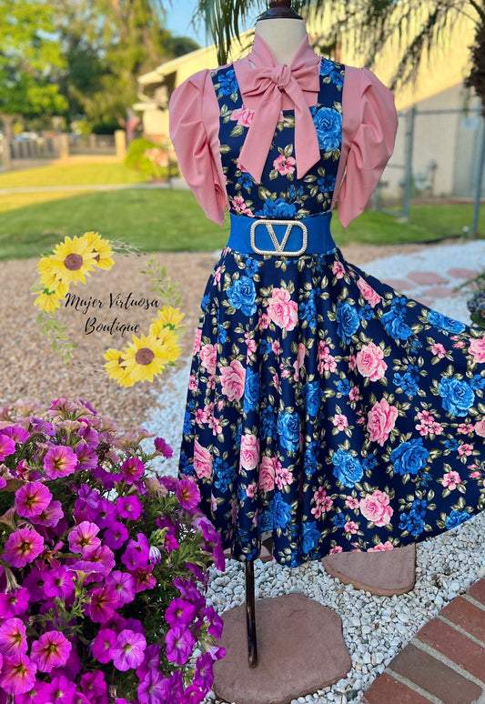 Navy Midi Floral Overall