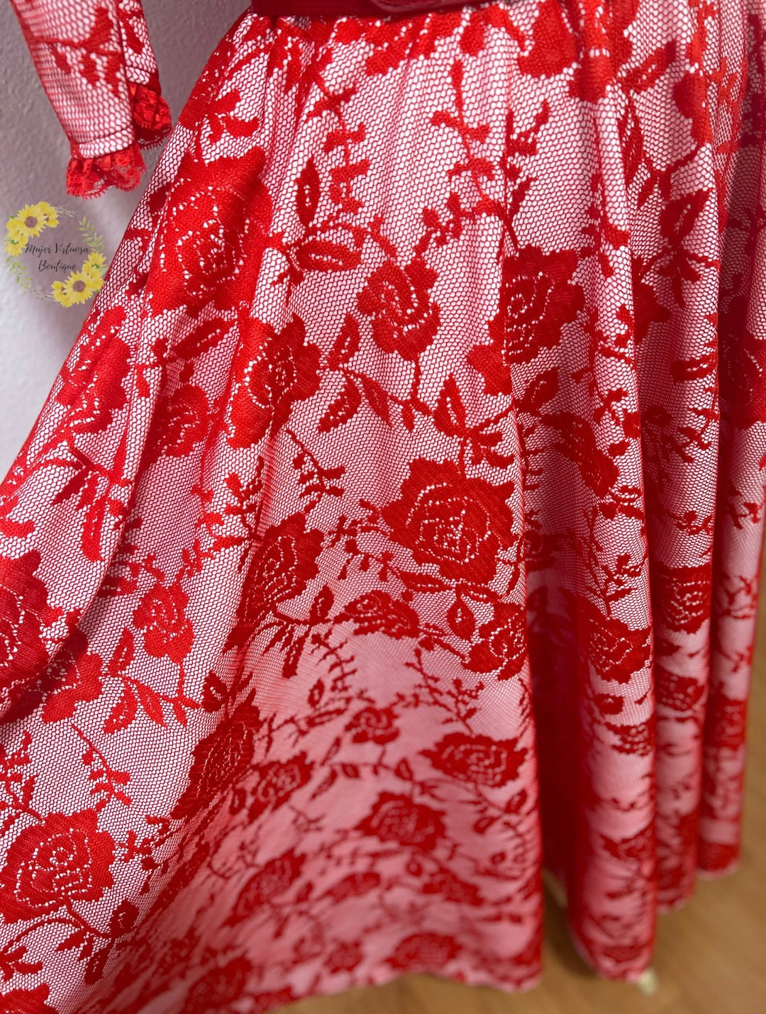 Susann Red Lace Floral Dress