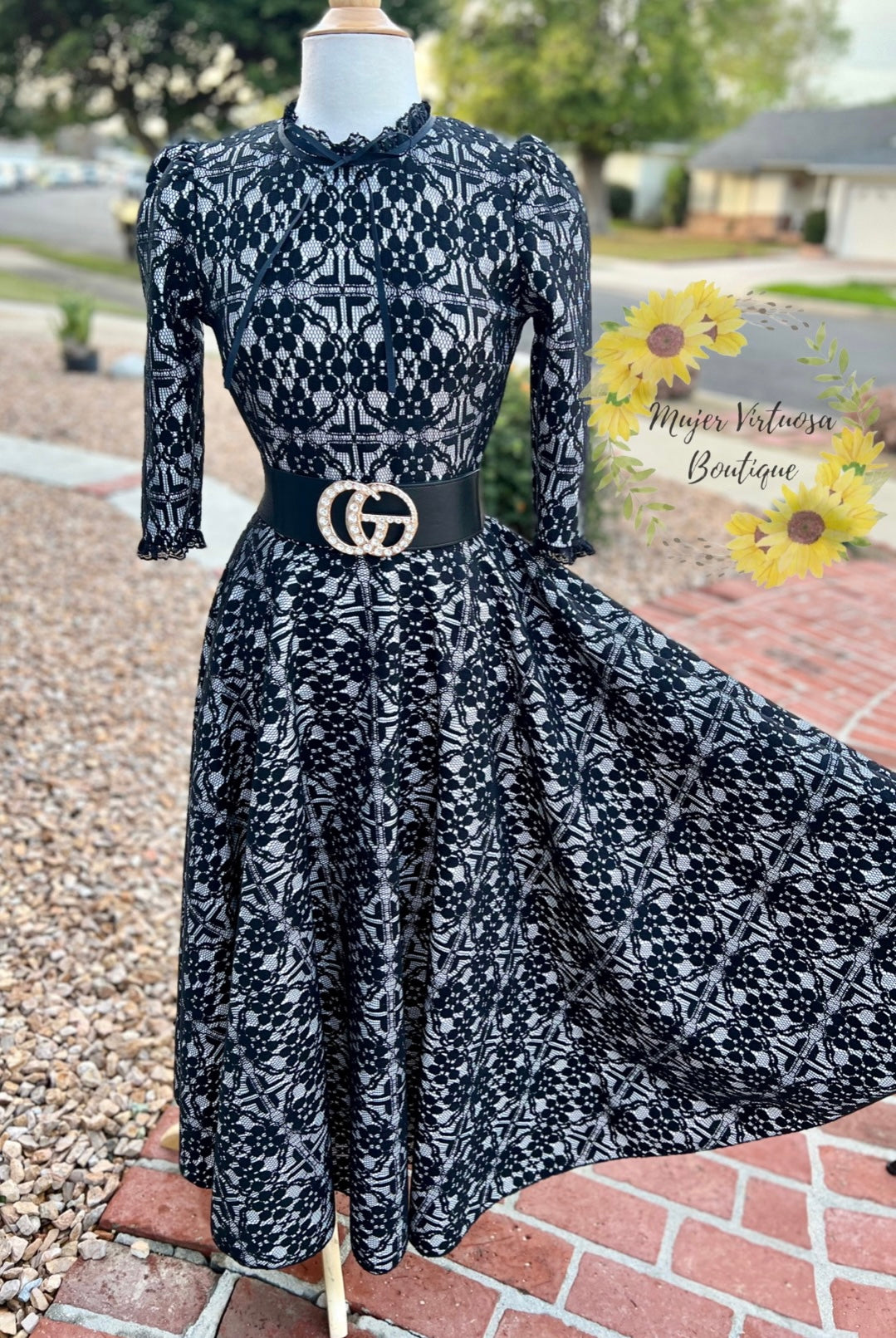 Susann Black Lace Floral Dress