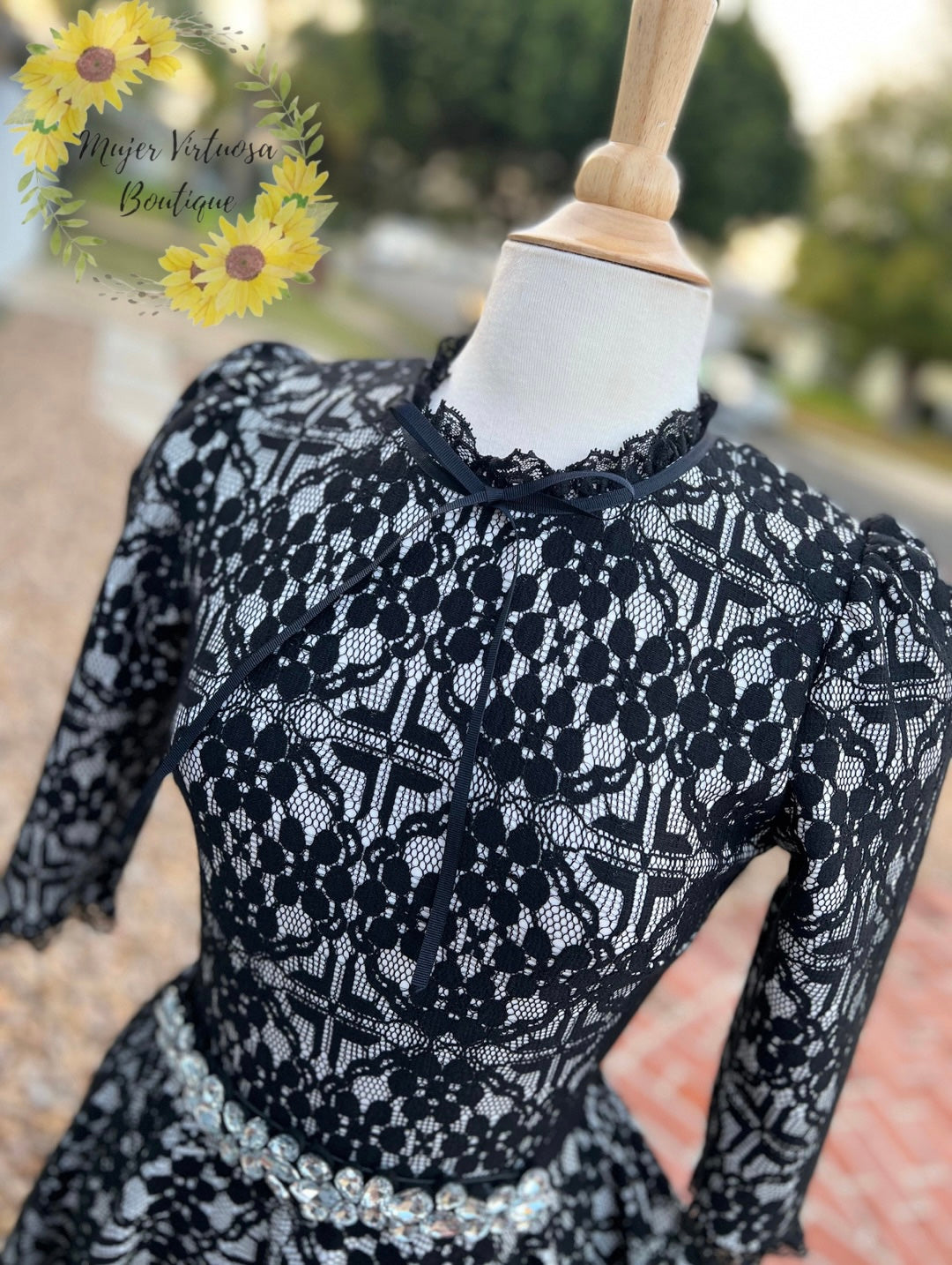 Susann Black Lace Floral Dress
