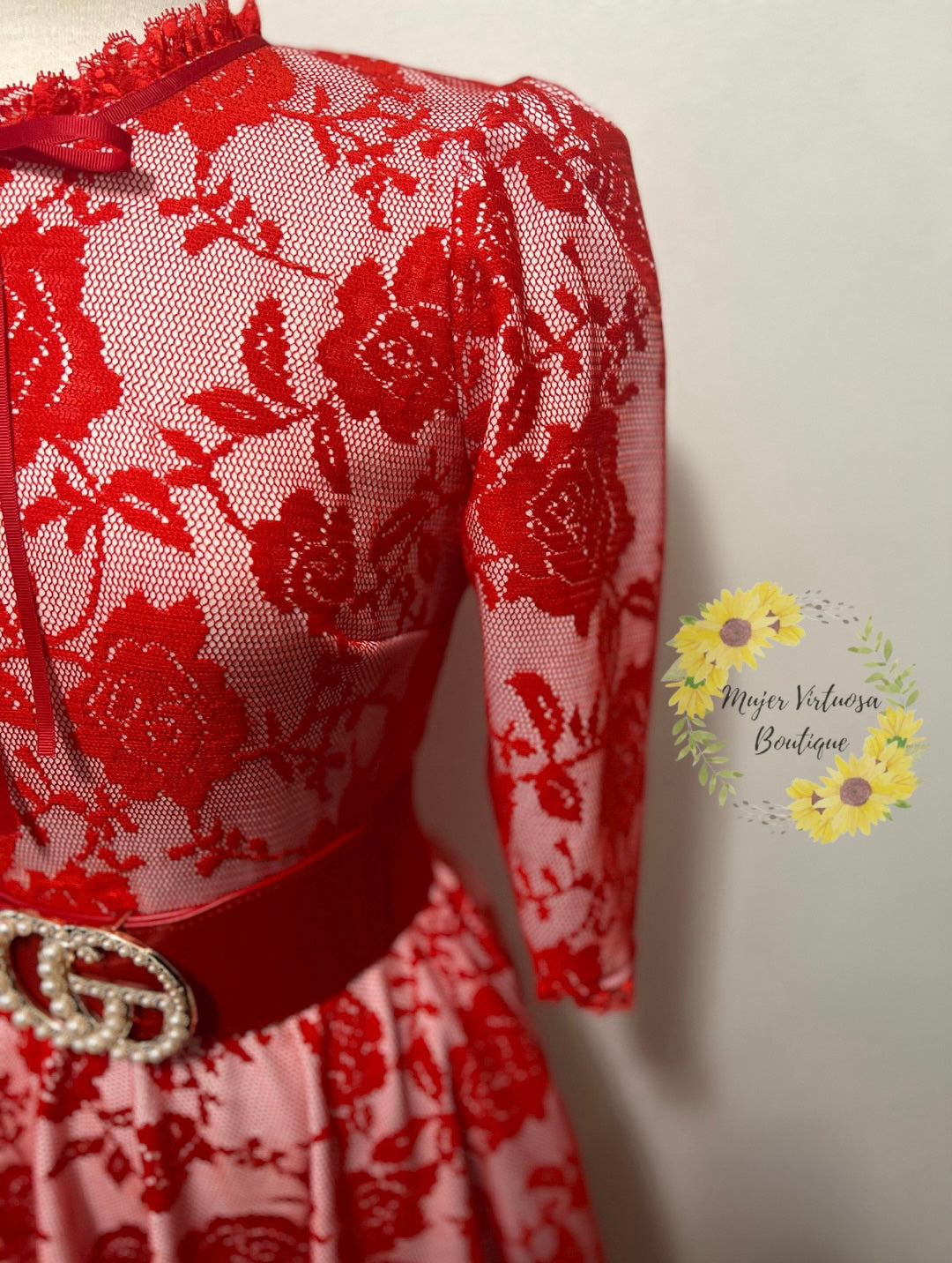 Susann Red Lace Floral Dress