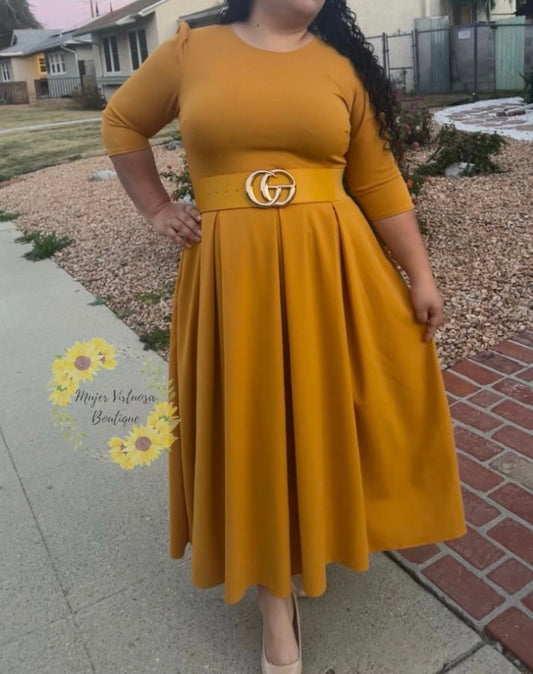 Jasmine Mustard Dress con Paletones