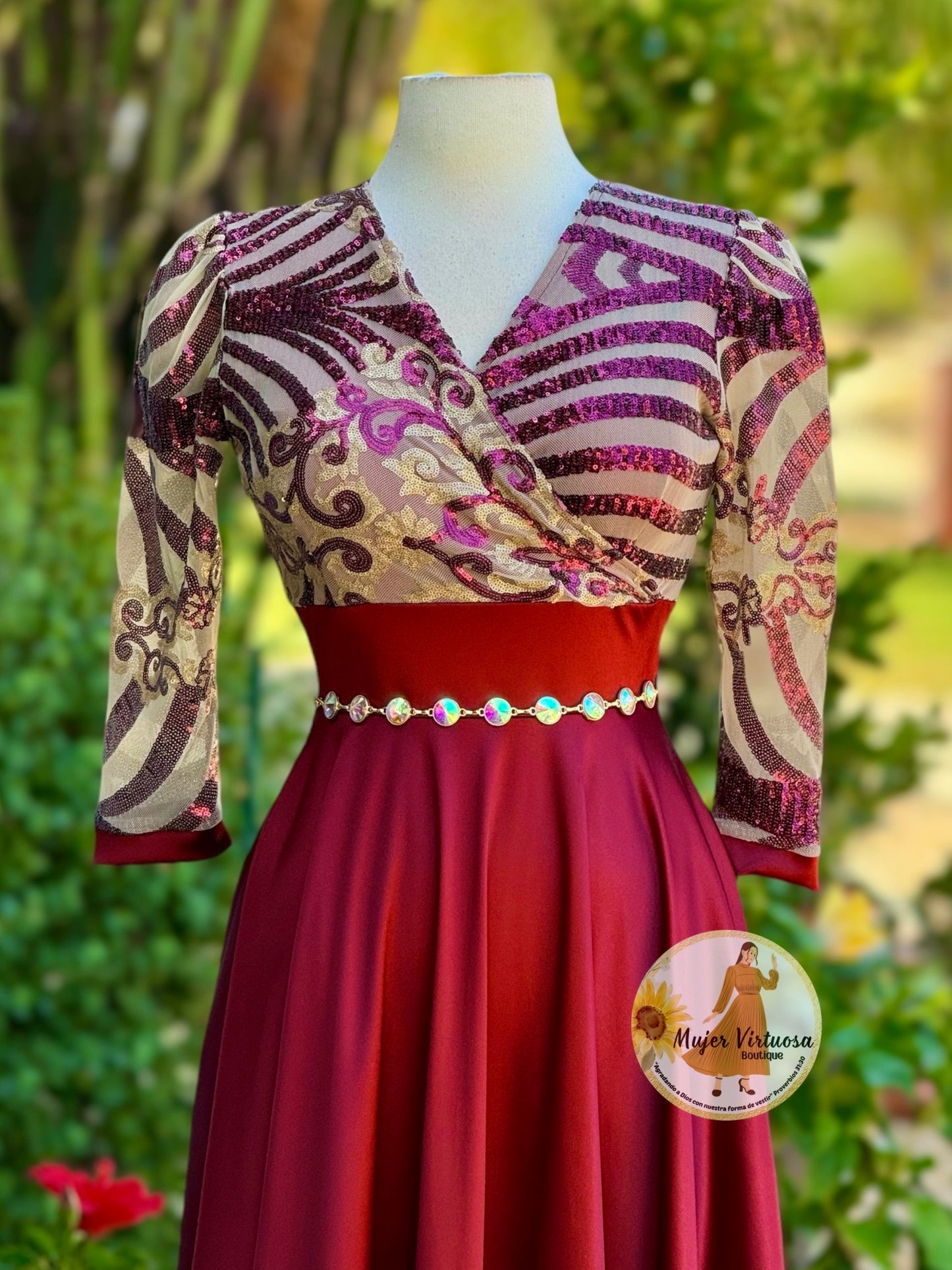 Cecilia Burgundy Satin Dress