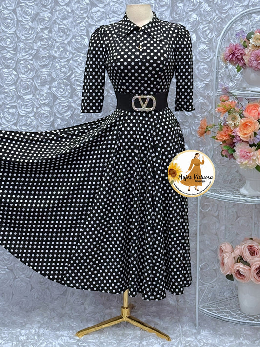 Minerva Black Polka Dot Dress