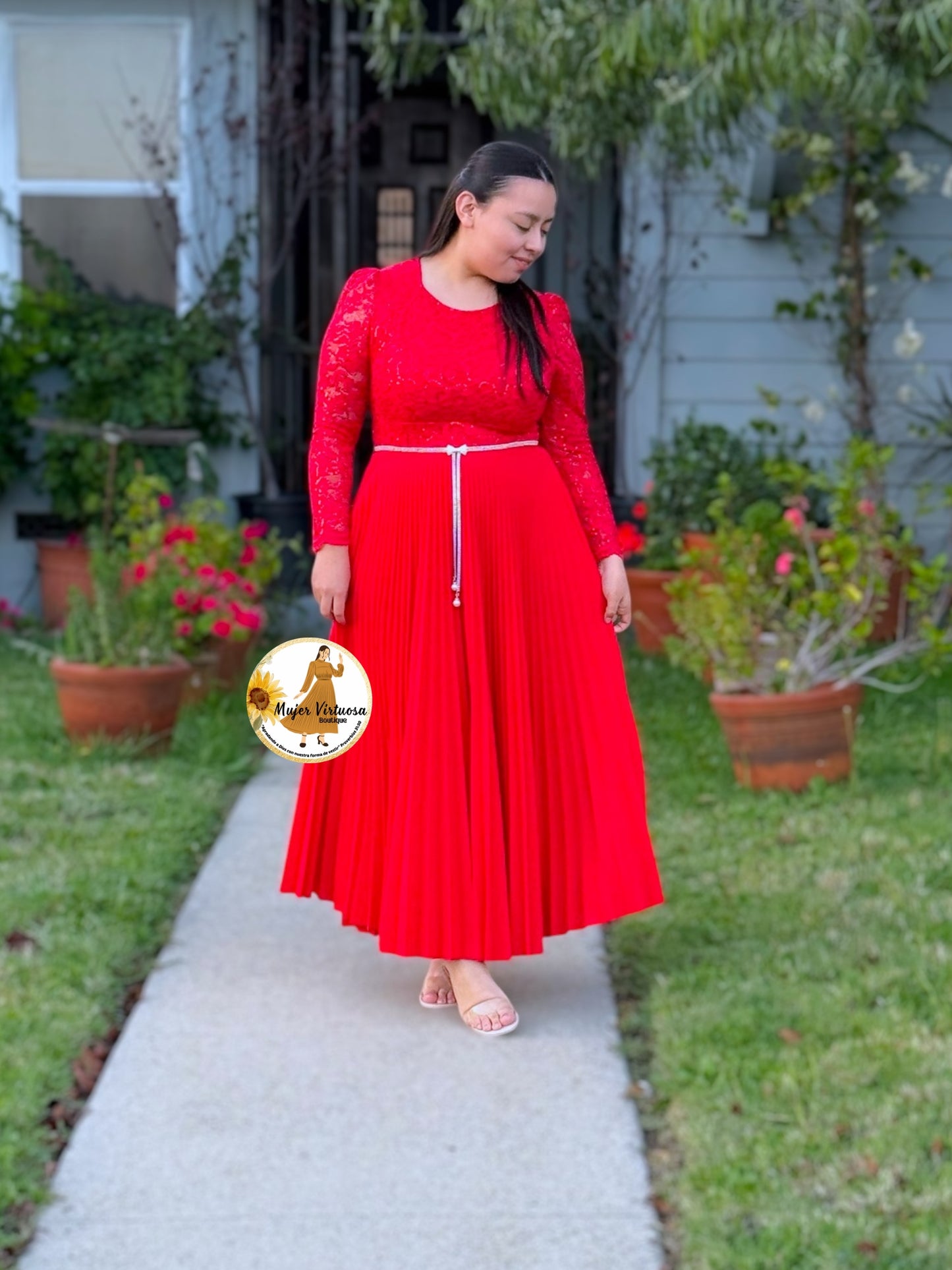 Arely Red Pleated Dress