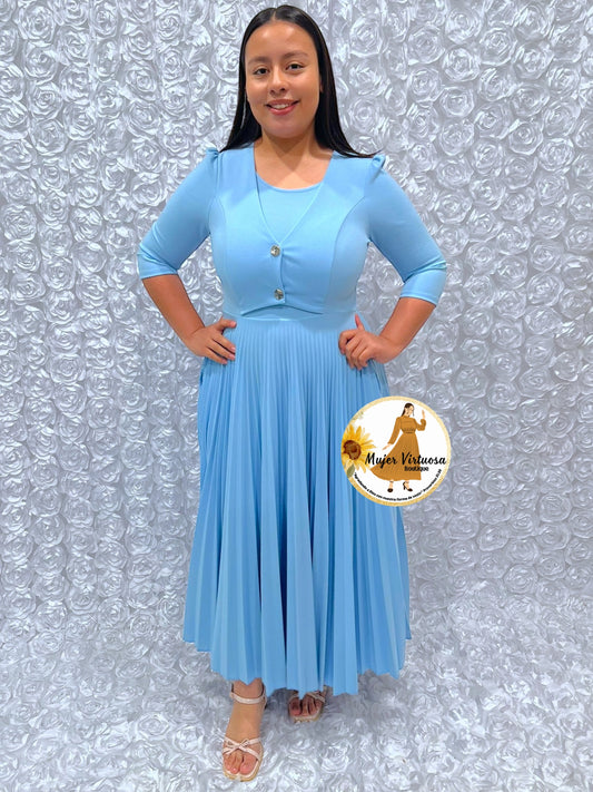 Milena Baby Blue Pleated Dress