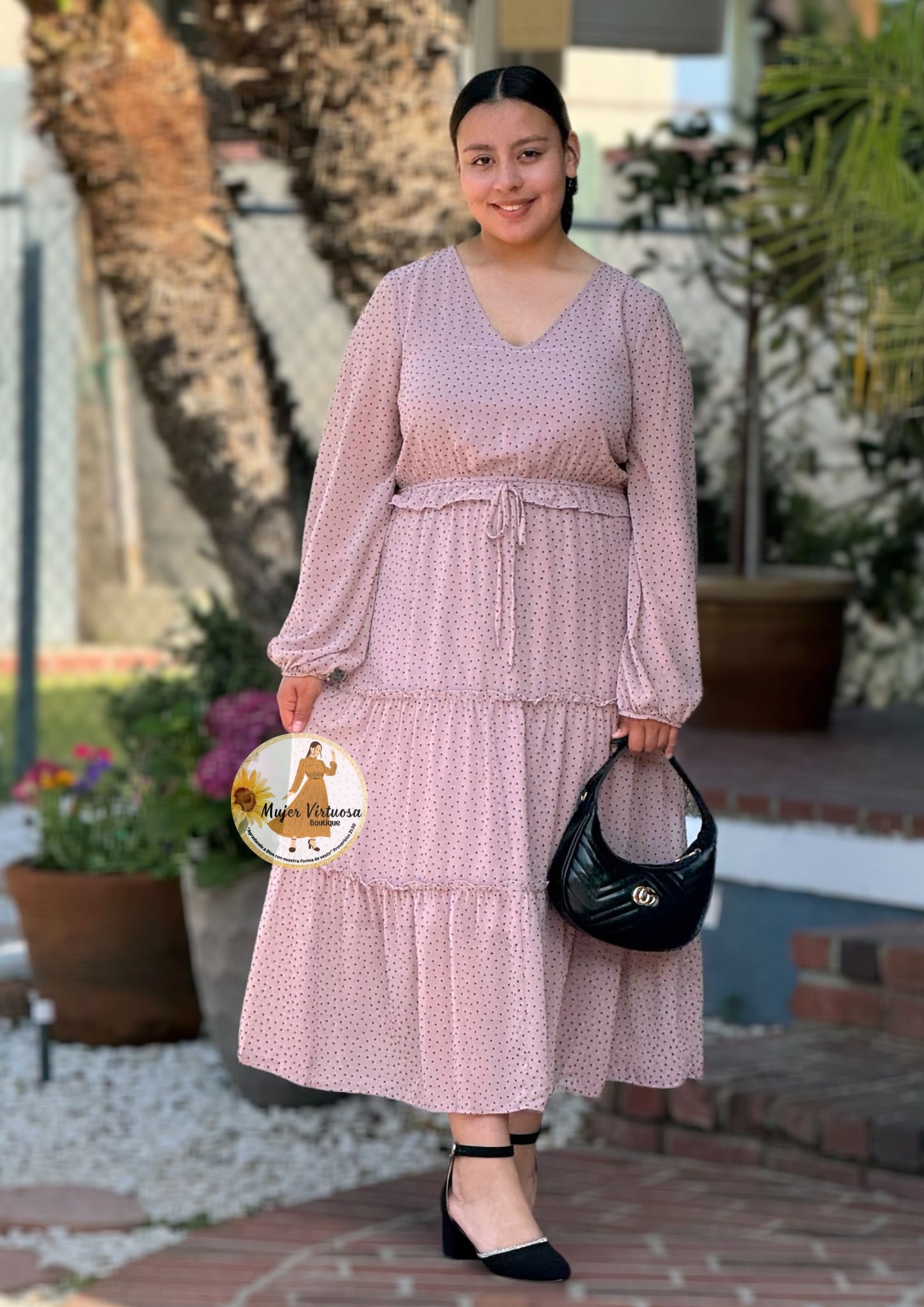 Blush Polka Dot Midi Dress