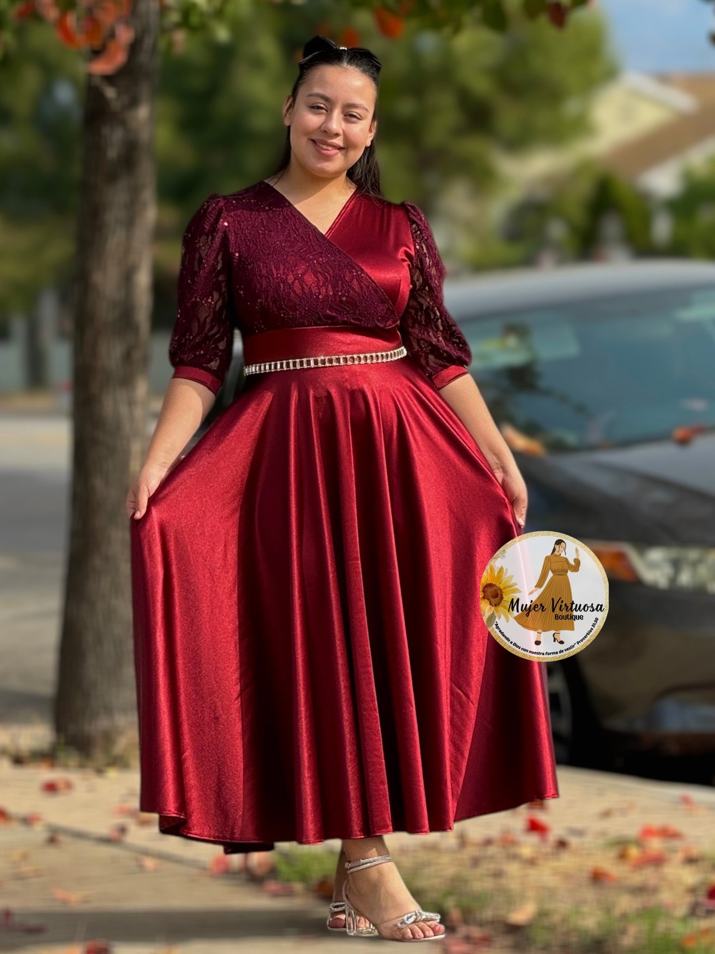 Charlotte Burgundy Satin Dress