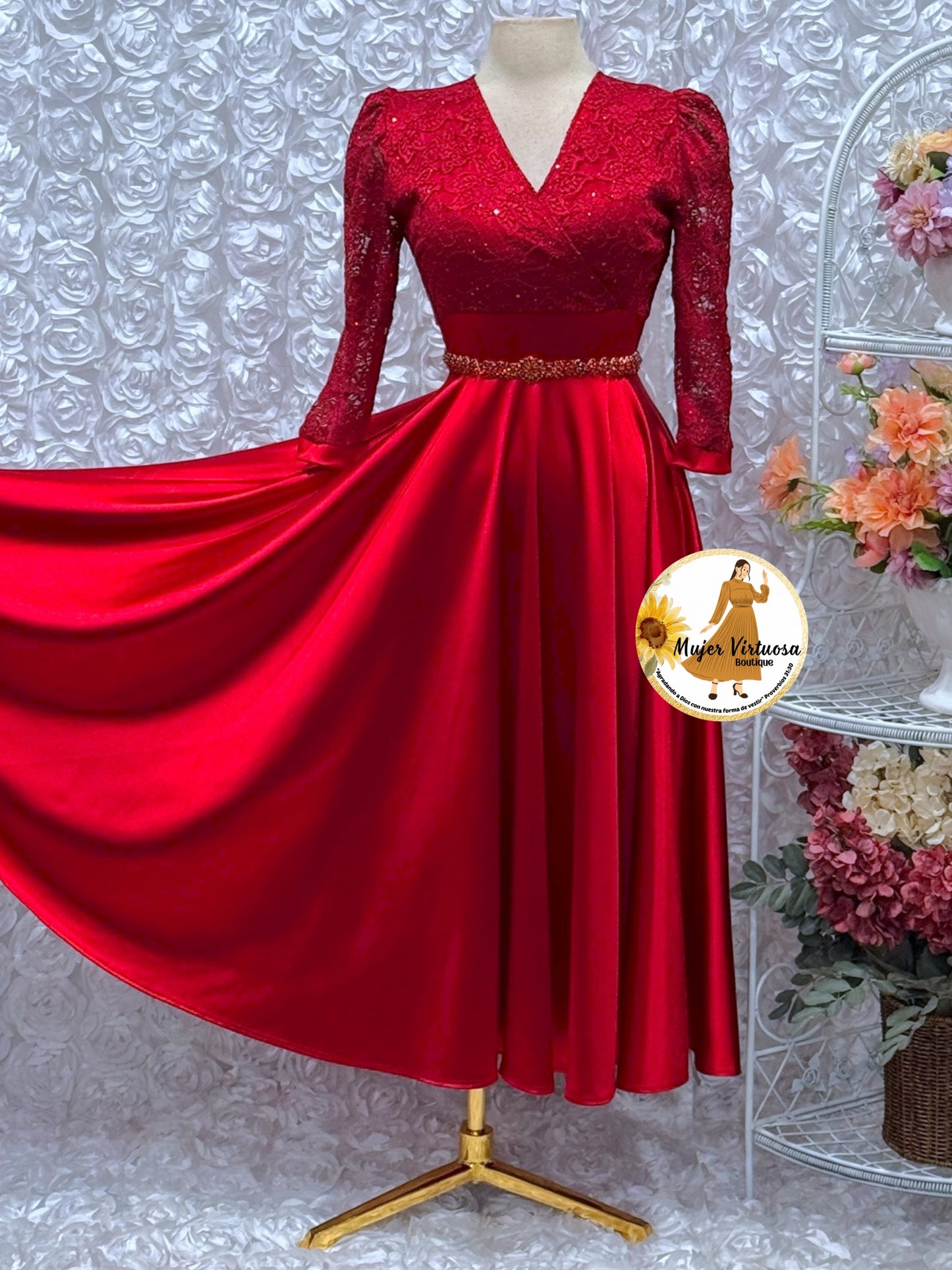 Cecilia Bright Red Satin Dress