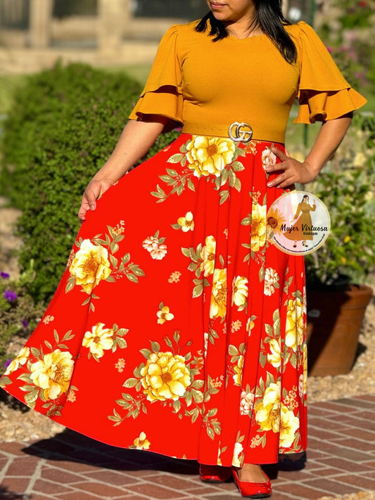 Olivia Mustard & Red Floral Dress