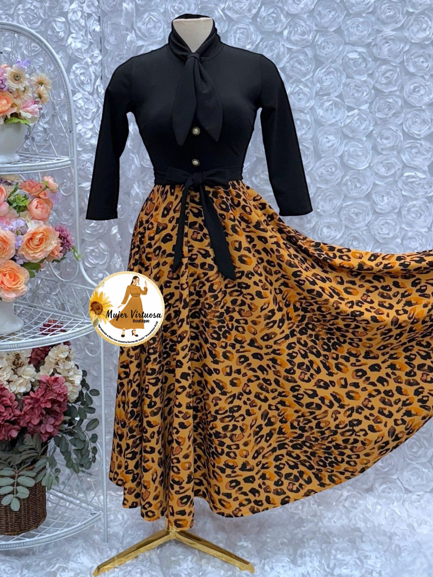 Black & Animal Print Sailor Dress