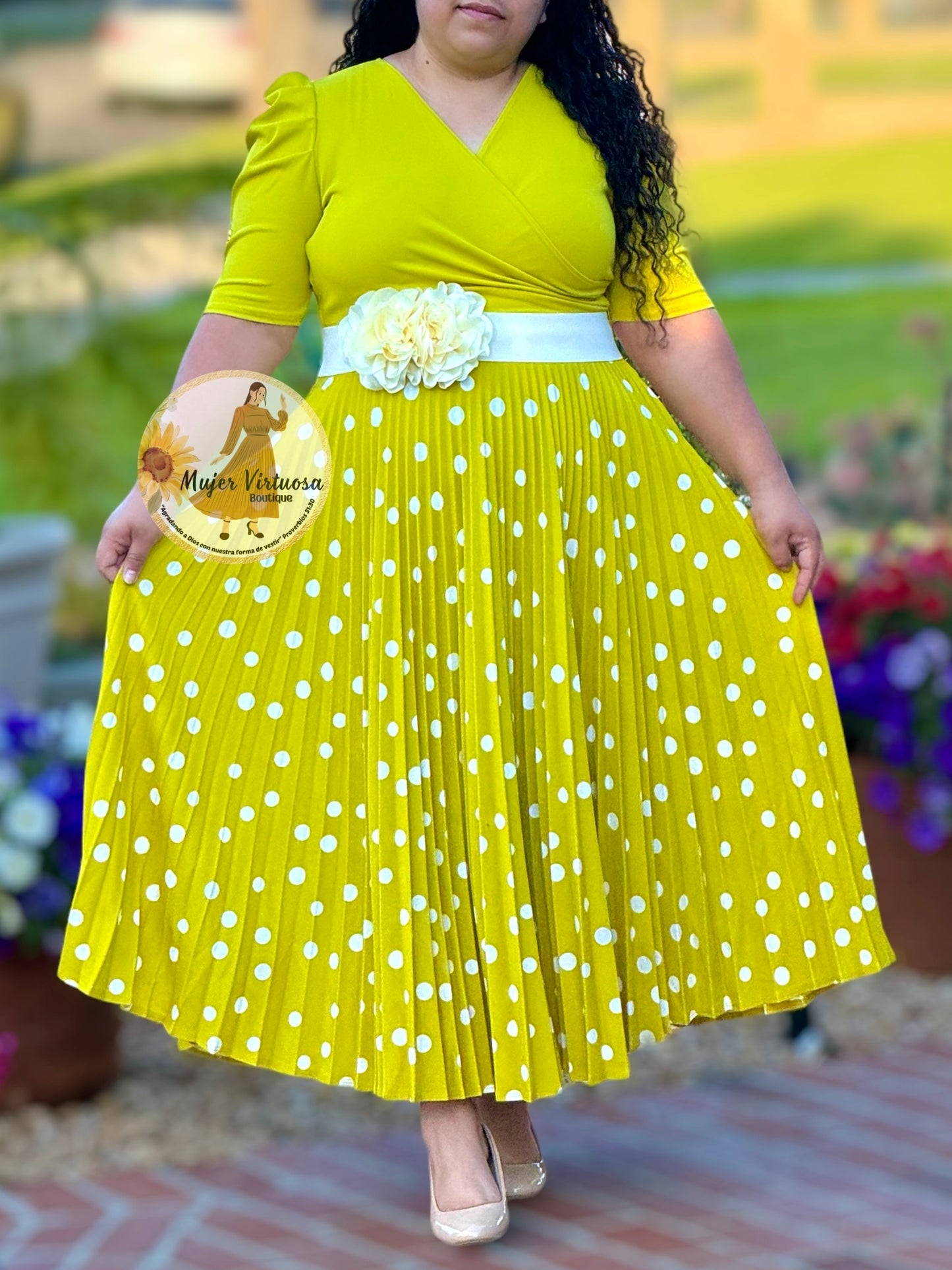 Jessica Lime Green Polka Dot Pleated Dress