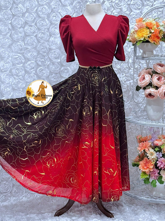 Susan Wine & Gold Ombre Mesh Dress