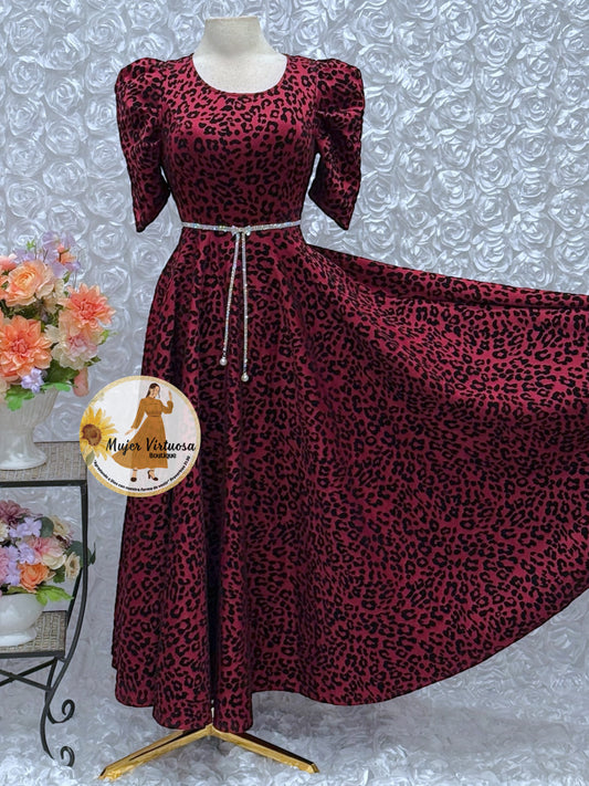 Burgundy Animal Print Velvet Dress
