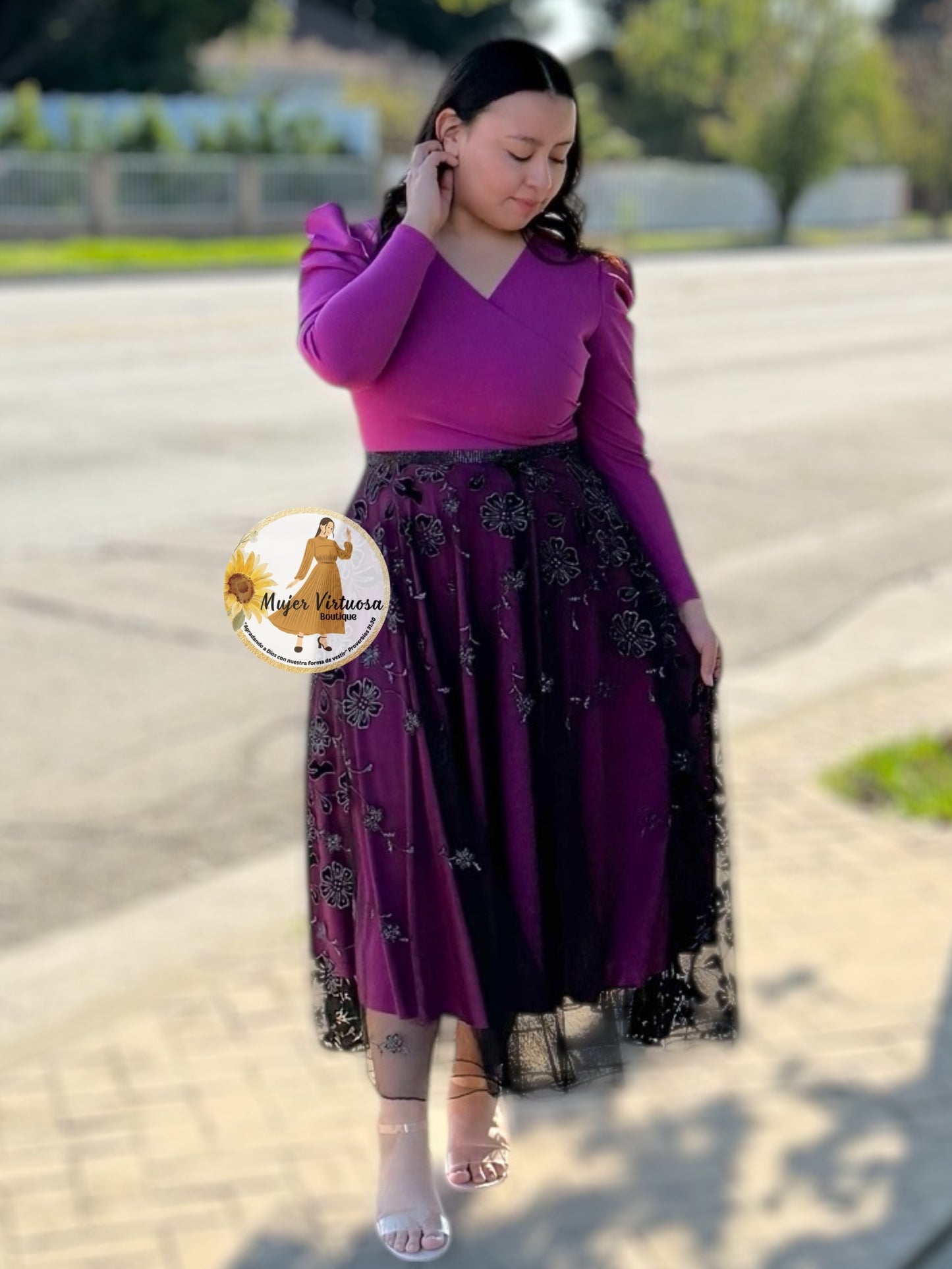 Larissa Magenta & Black Mesh Dress