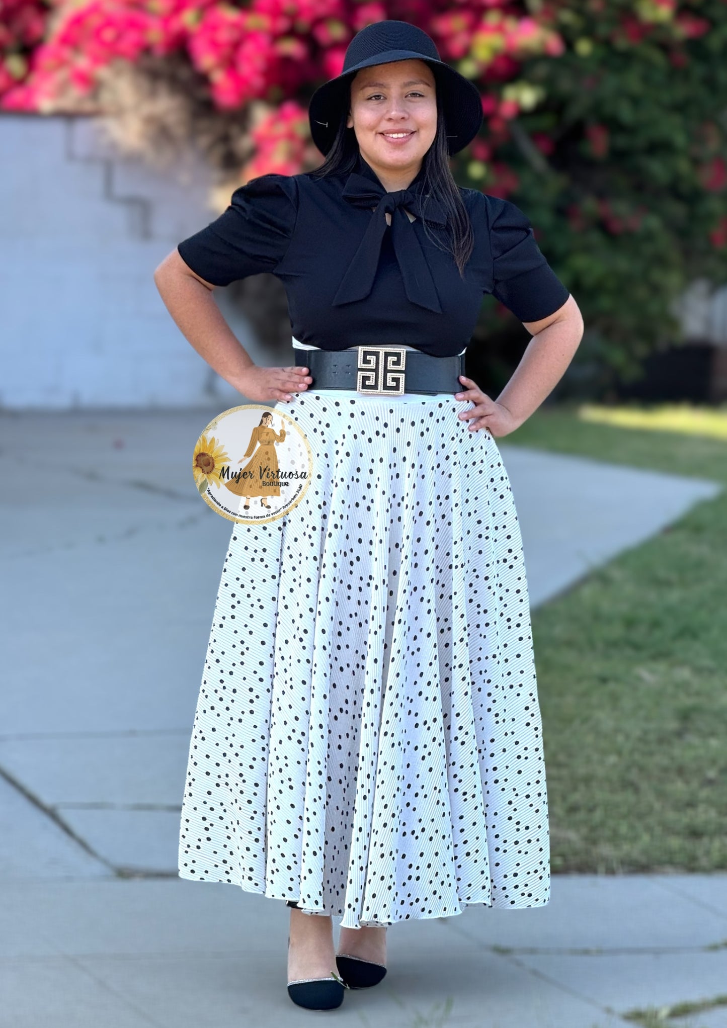 White Polka Dot Maxi Chiffon Skirt