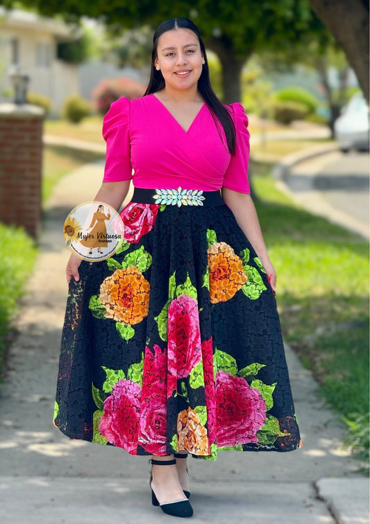 Fucsia “Colorful Roses” Lace Dress