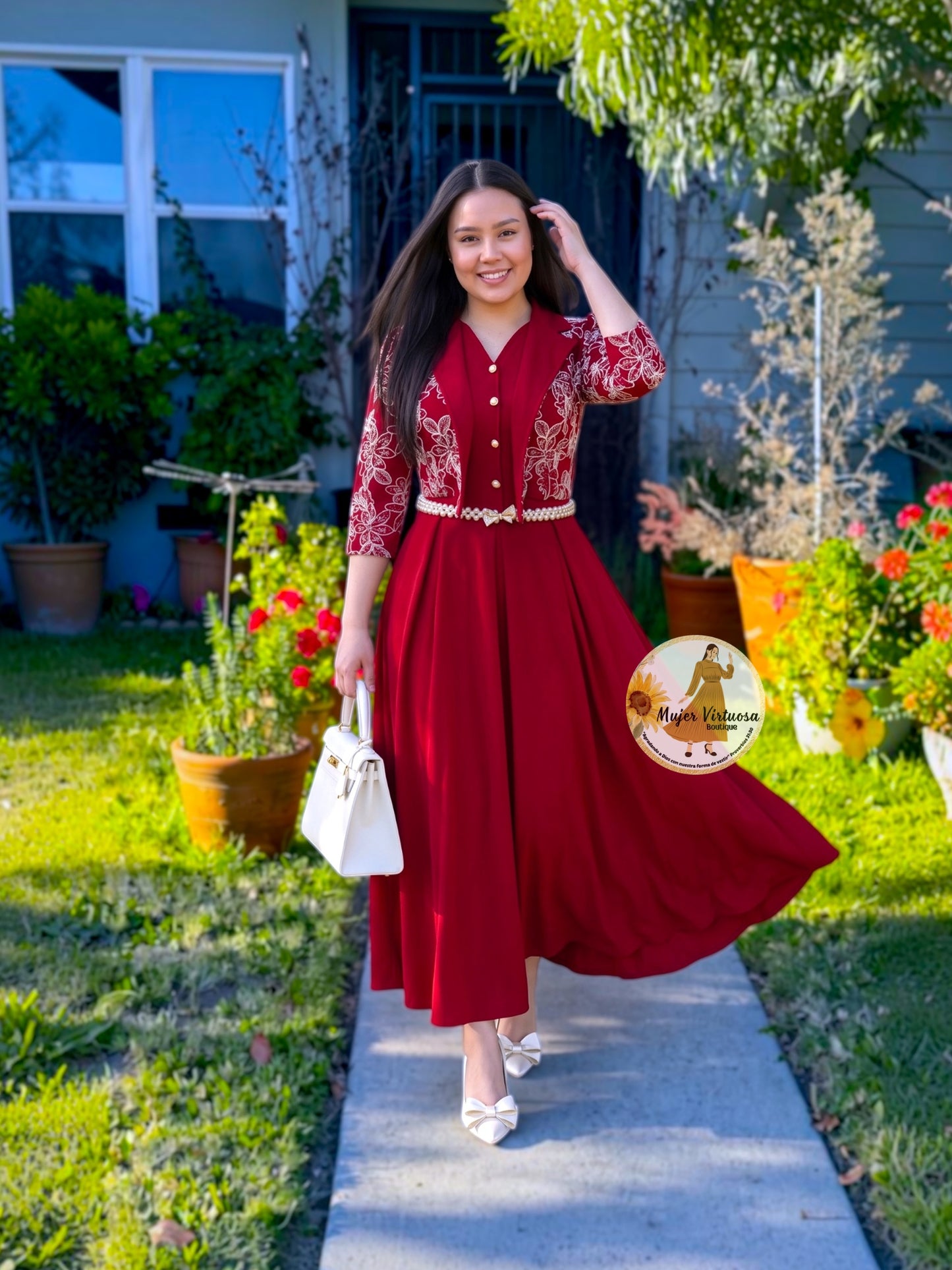 Linda Ruby Embroidered Dress