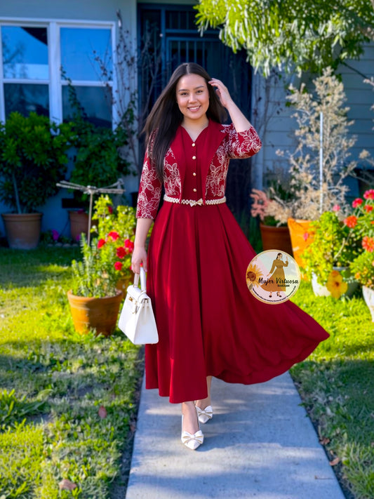 Linda Red Embroidered Dress