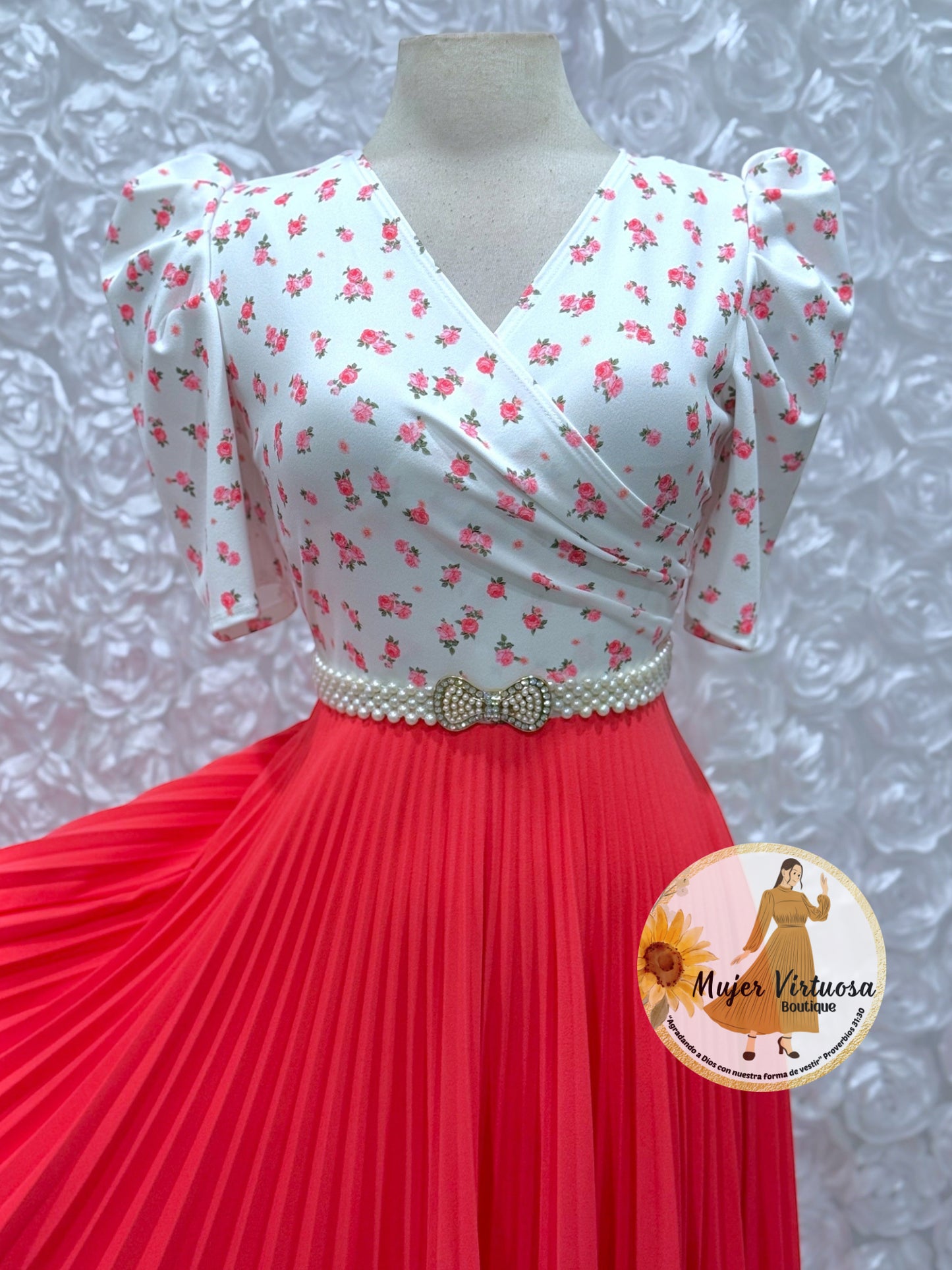 Jessica White/Coral Floral Dress